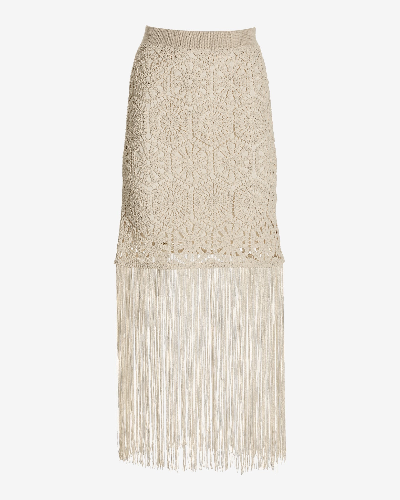 Crochet Fringe Midi Skirt Natural