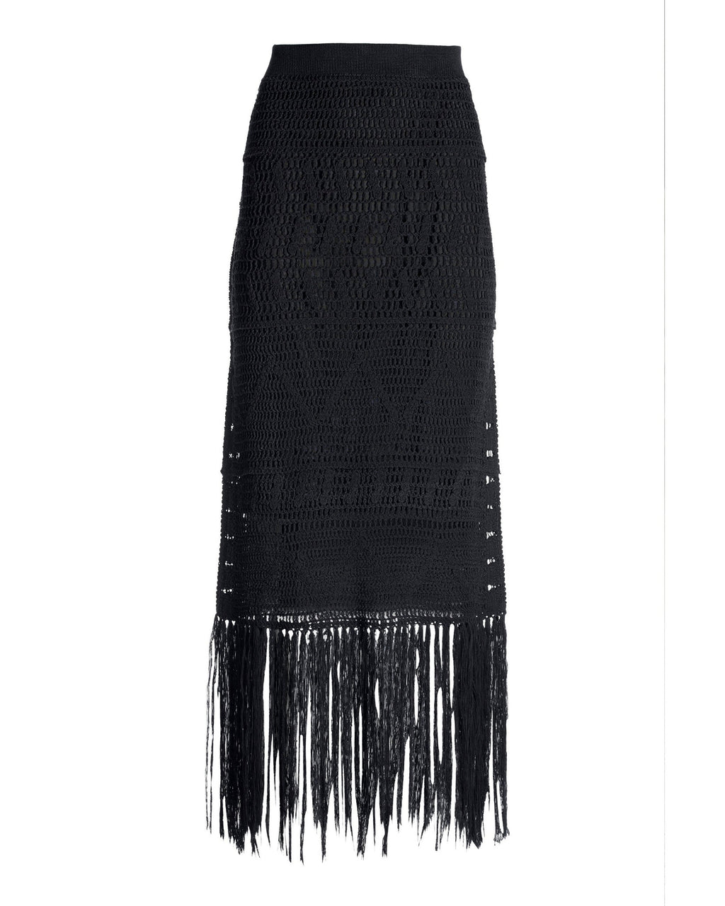 Crochet and Fringe Maxi Skirt Black