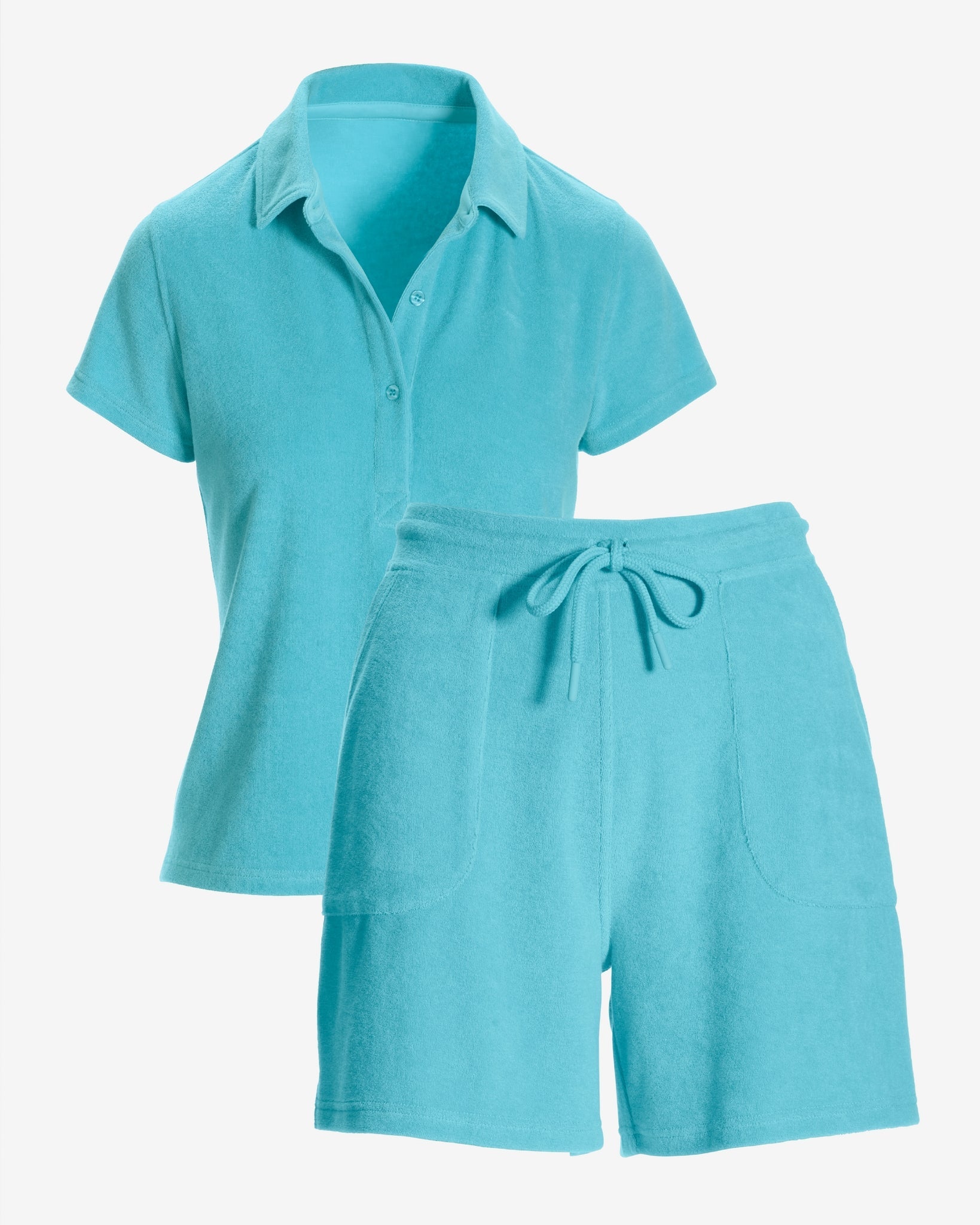 Beach Terry Polo Sport Short Set Blue Topaz