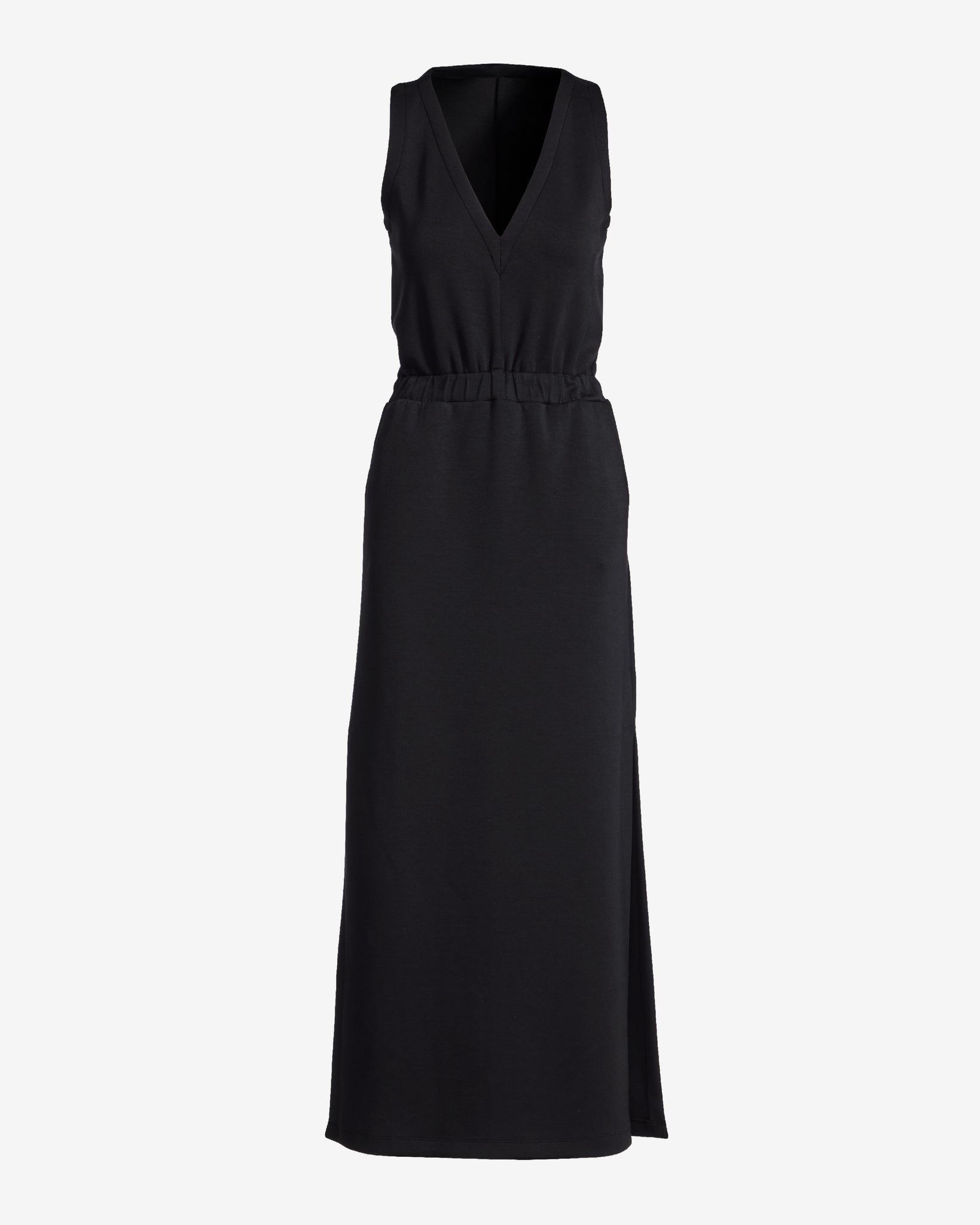 Luxe Lounge V-Neck Blouson Maxi Dress Black