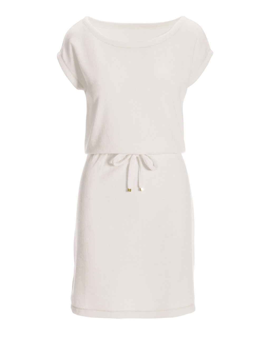 Beach Terry Wide Neck Drawstring Dress White