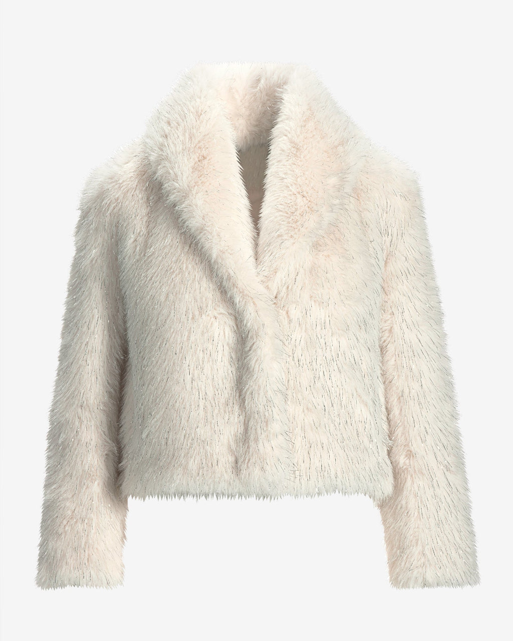 Metallic Faux Fur Shawl Collar Chubby Off White/Silver