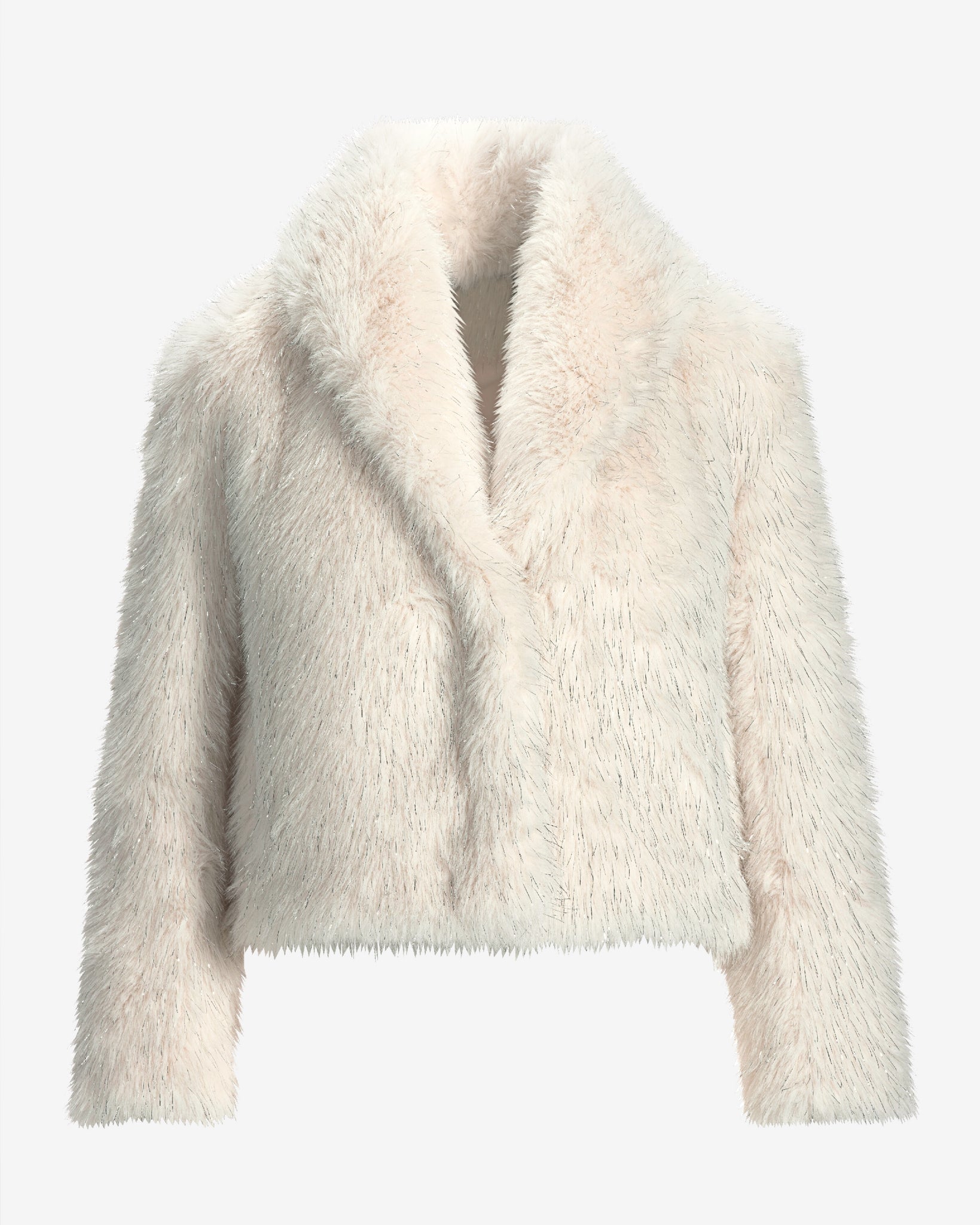 Metallic Faux Fur Shawl Collar Chubby Off White/Silver