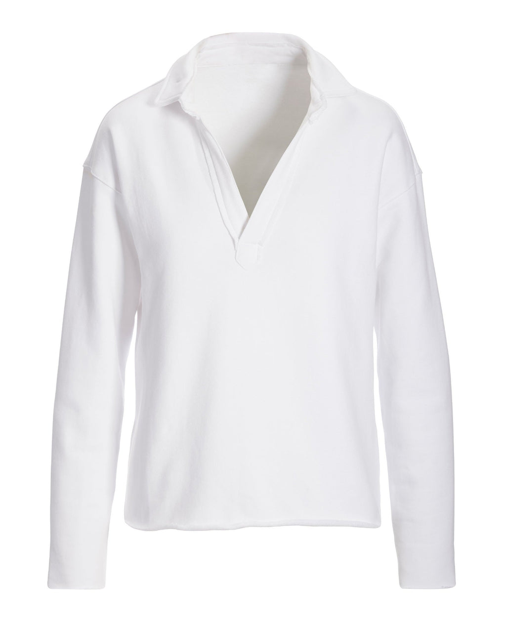 Cotton Comfort Collared V Neck Lounge Sweatshirt White