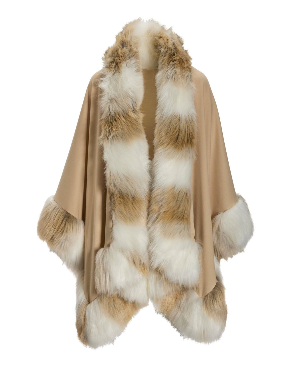 Elevated Neutral Tones Faux Fur Trim Poncho Tan