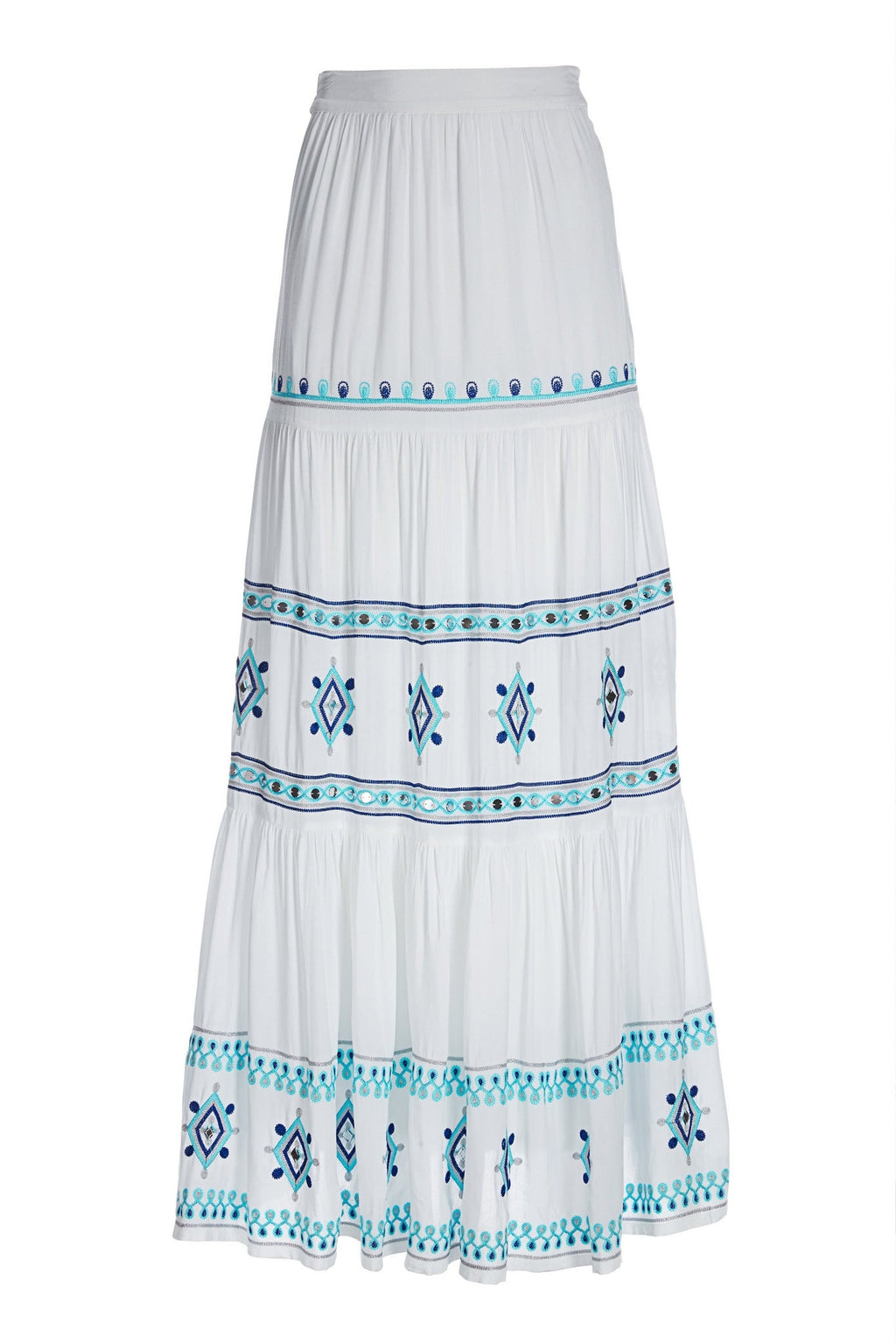 Mirror Embellished and Embroidered Maxi Skirt White