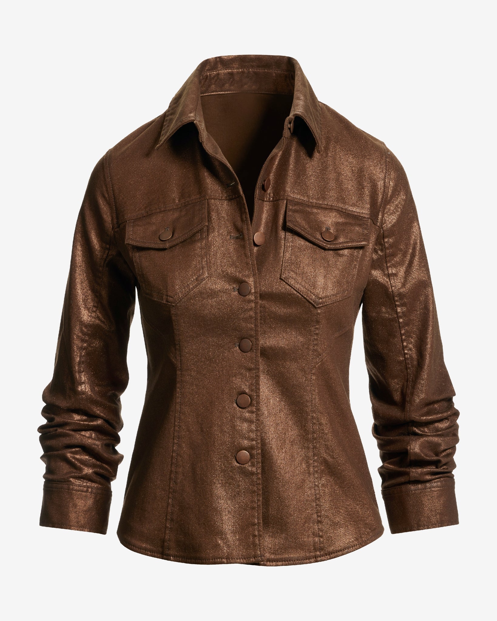 Coated Denim Ruched Sleeve Jacket Bronze