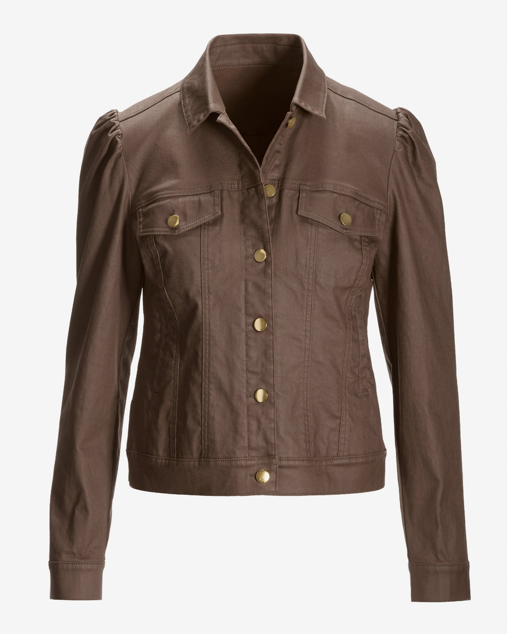 Coated Denim Puff Sleeve Jacket Safari Brown