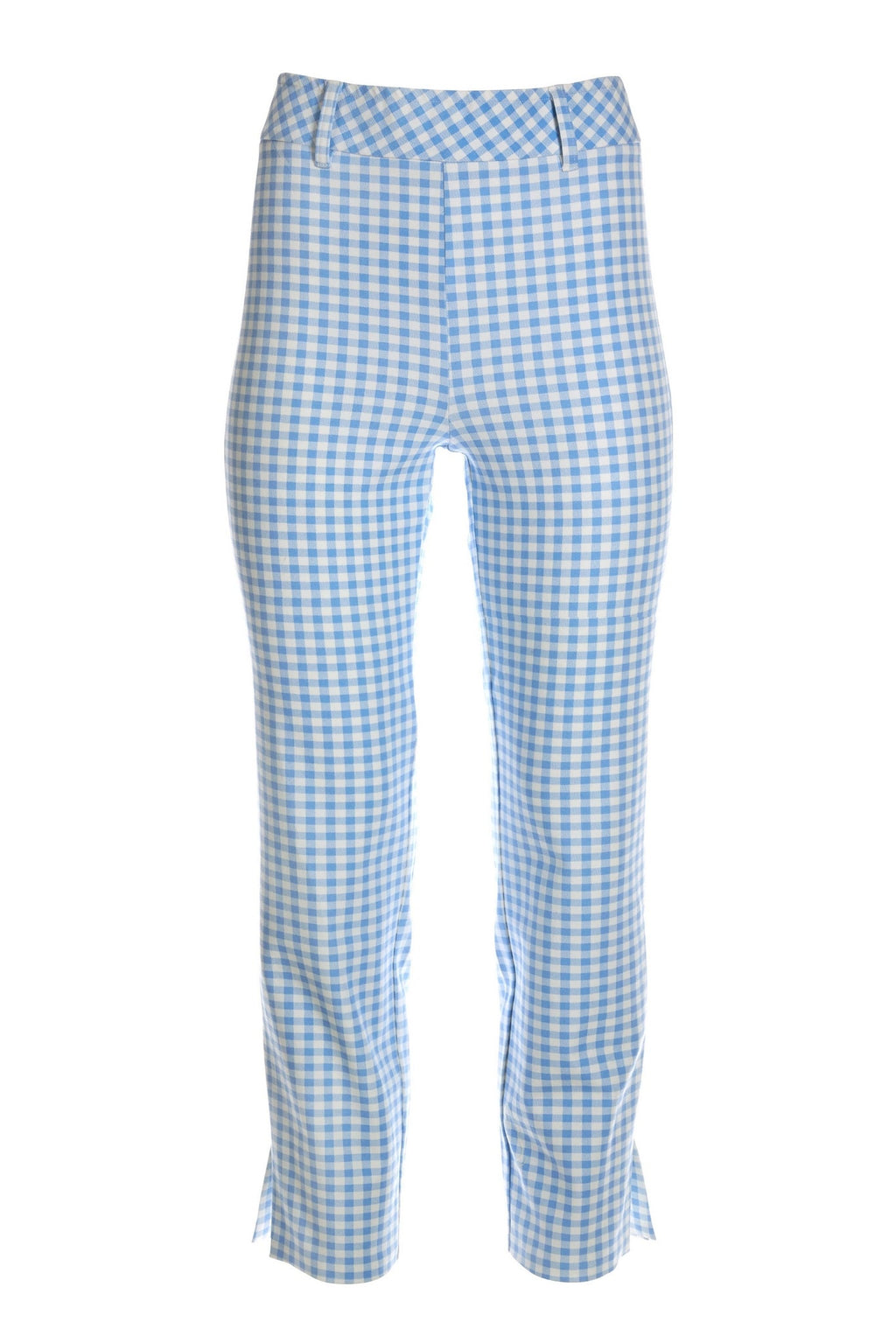Hydrangea Gingham Twill Pull On Crop Pant Blue White