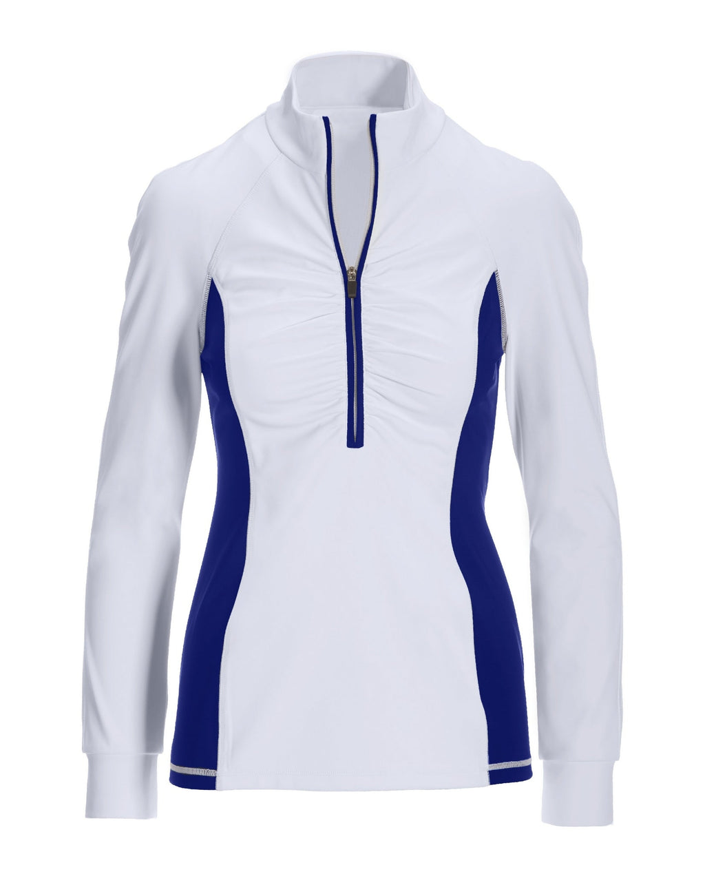 B-Active Half Zip Ruched Long Sleeve Top White/Blue