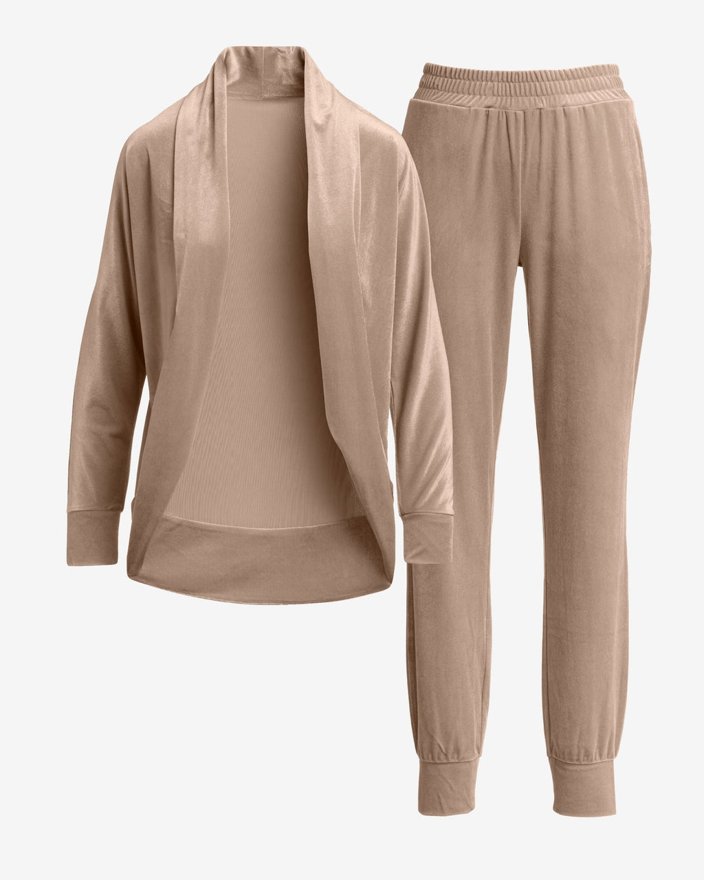 Chic Velour Cocoon Cardigan and Jogger Lounge Set Champagne