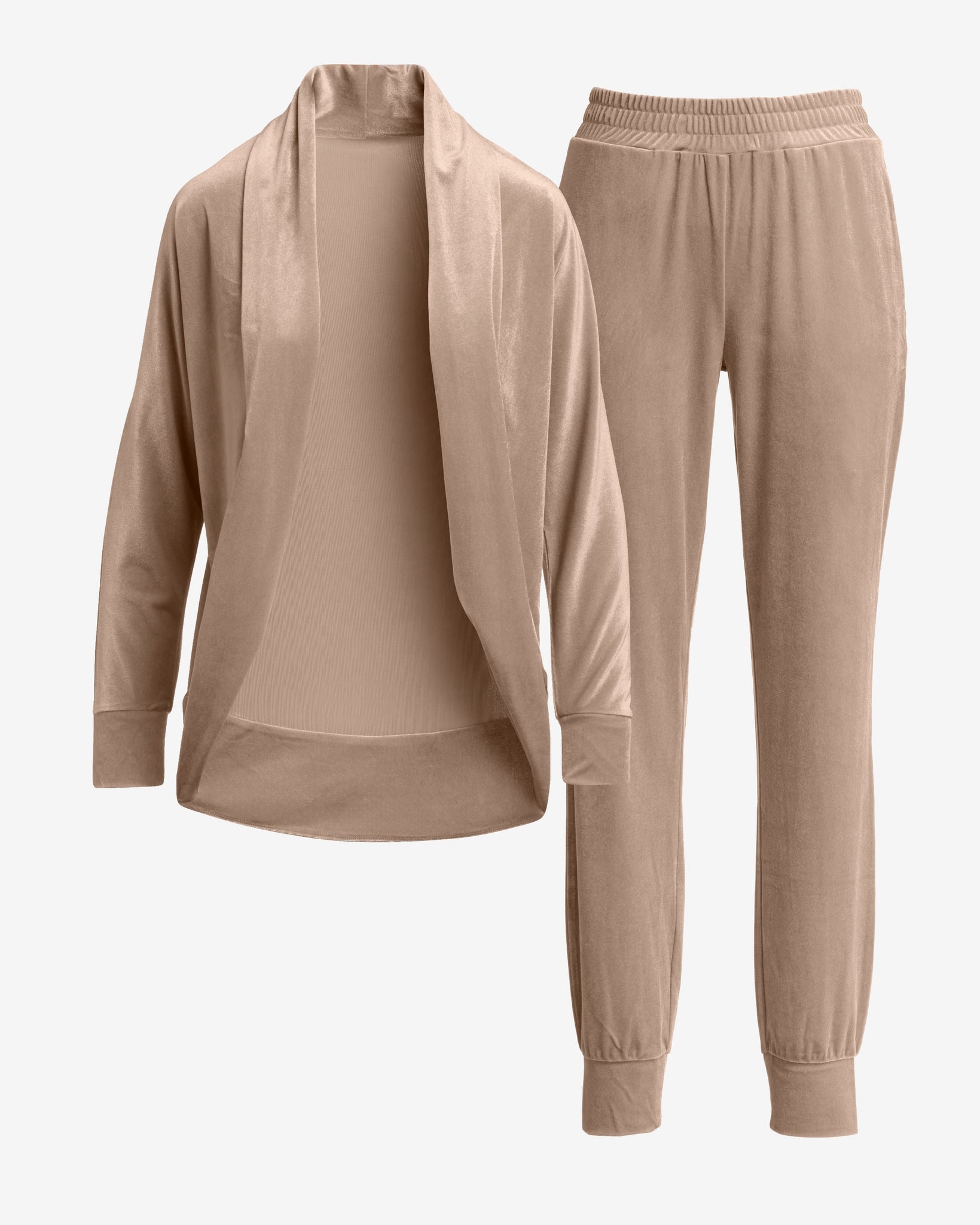 Chic Velour Cocoon Cardigan and Jogger Lounge Set Champagne
