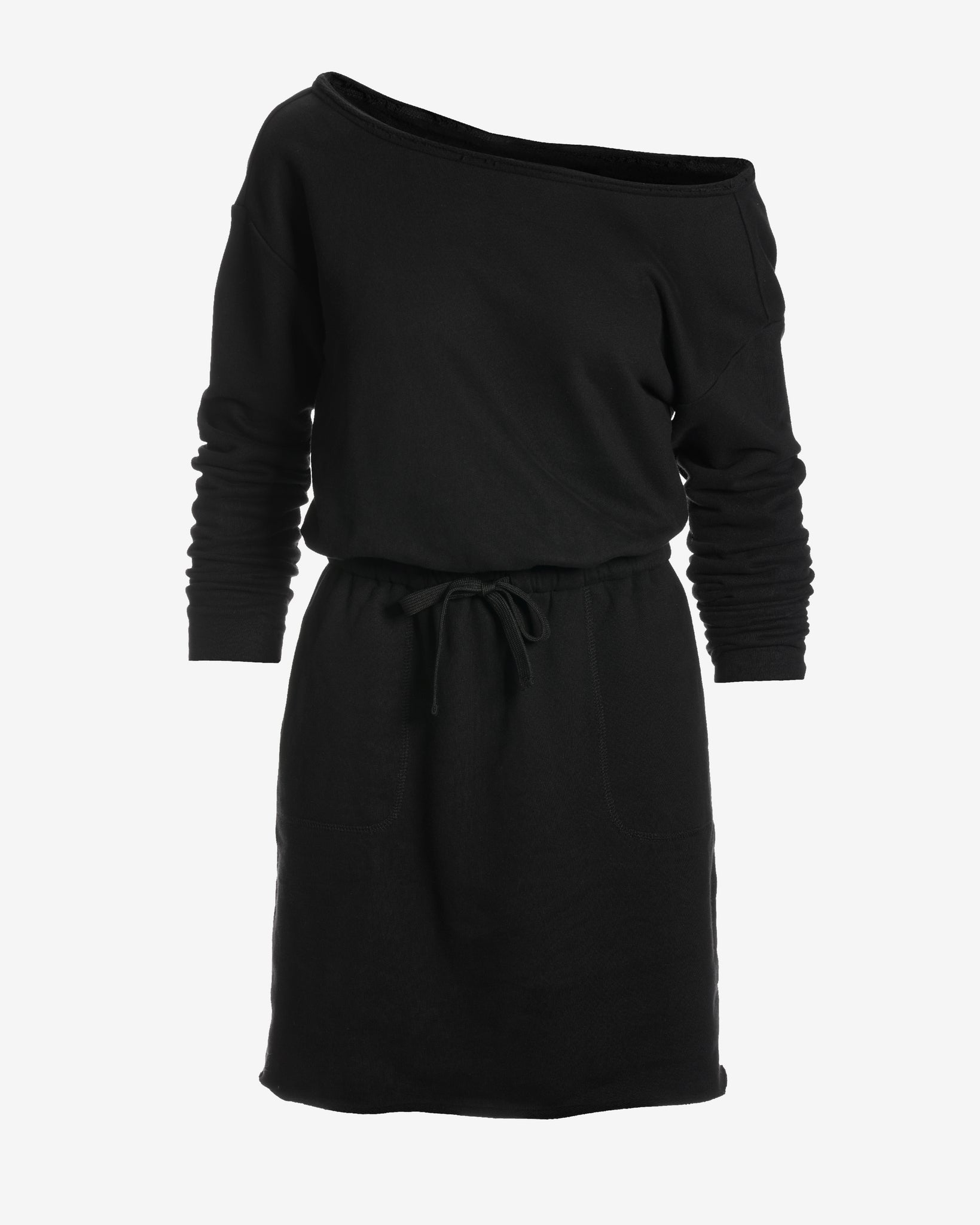 Cotton Comfort Slouchy Drawstring Sport Dress Black