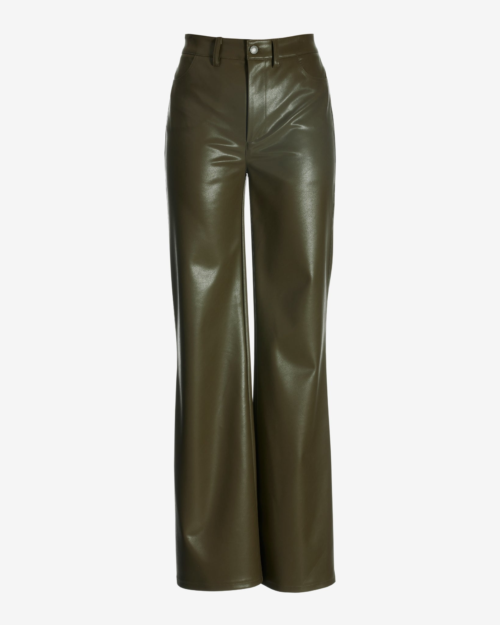 Malibu Wide Leg Five Pocket Faux Leather Pant Olive