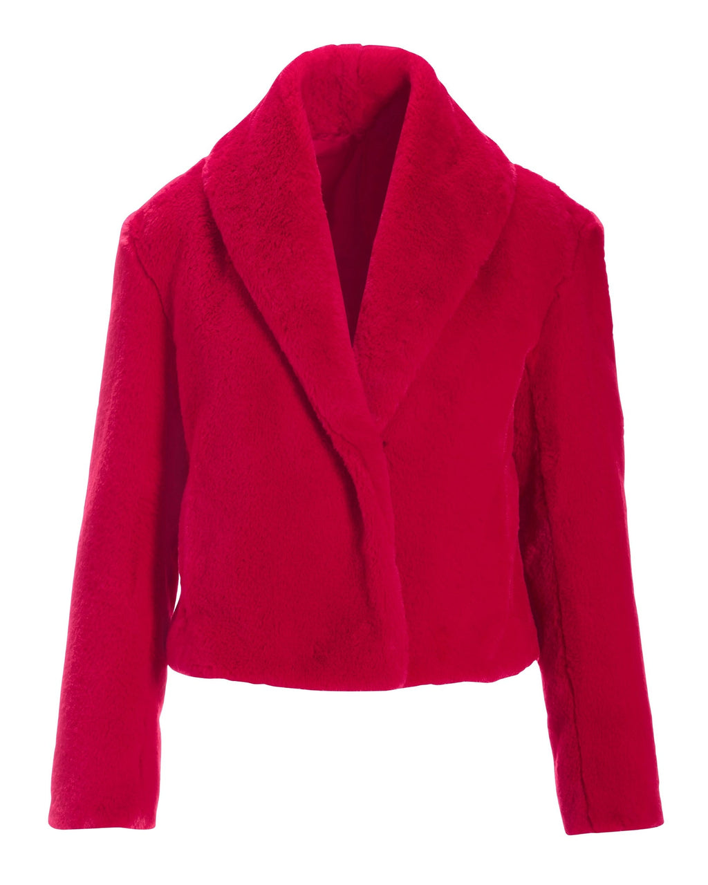 Shawl Collar Versatile Faux Fur Chubby Racing Red