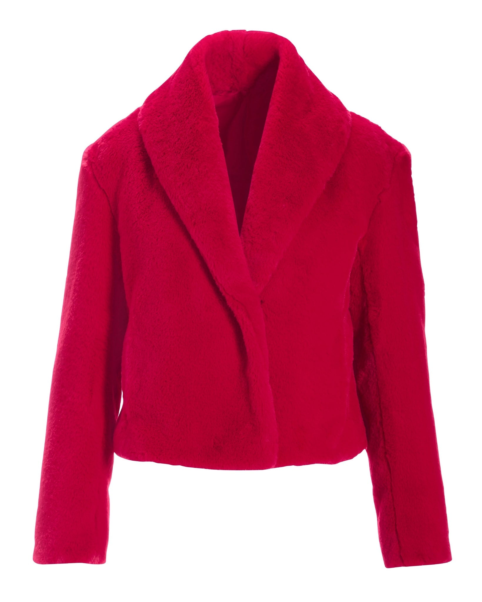 Shawl Collar Versatile Faux Fur Chubby Racing Red
