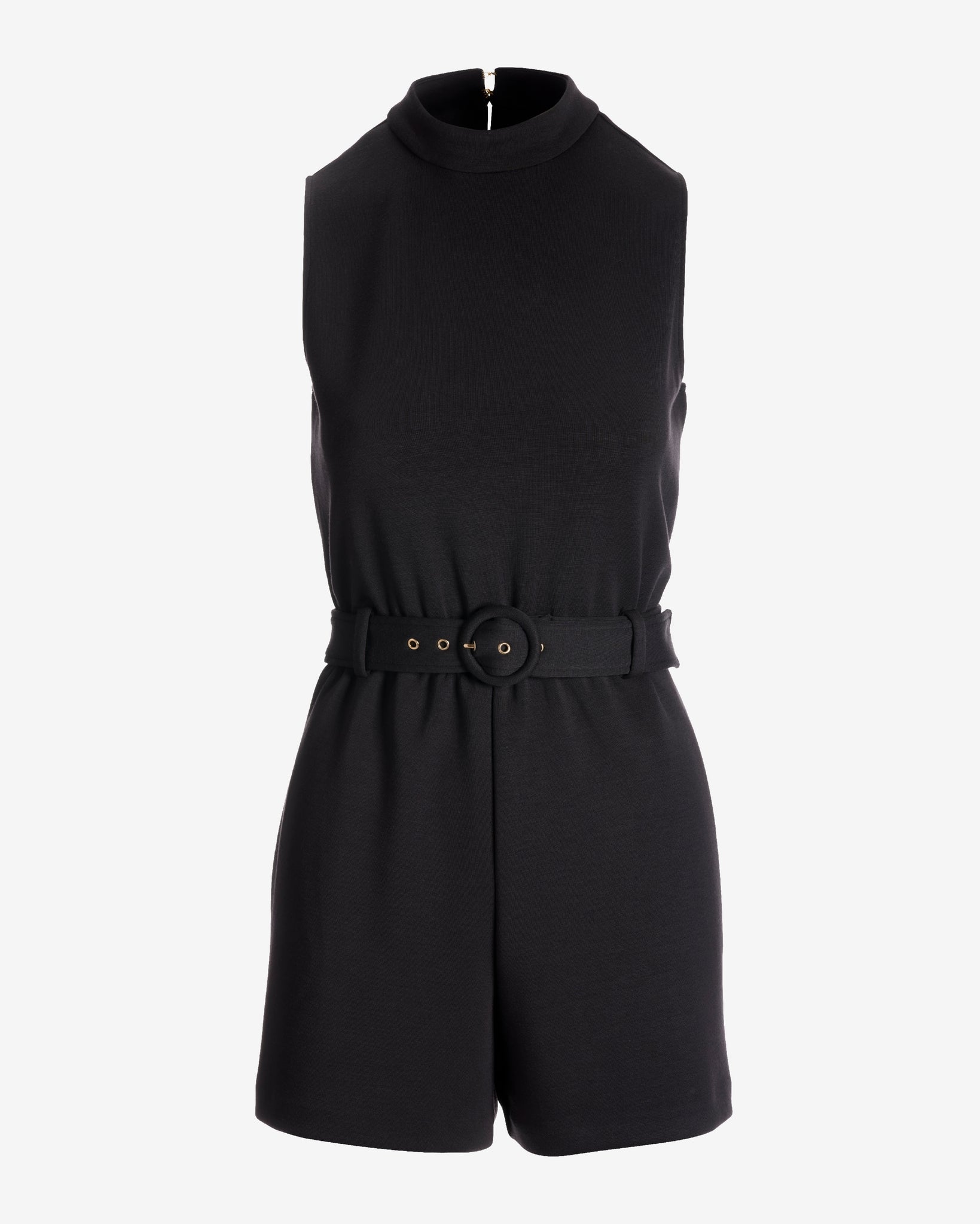 Mock Neck Belted Romper Proper Black