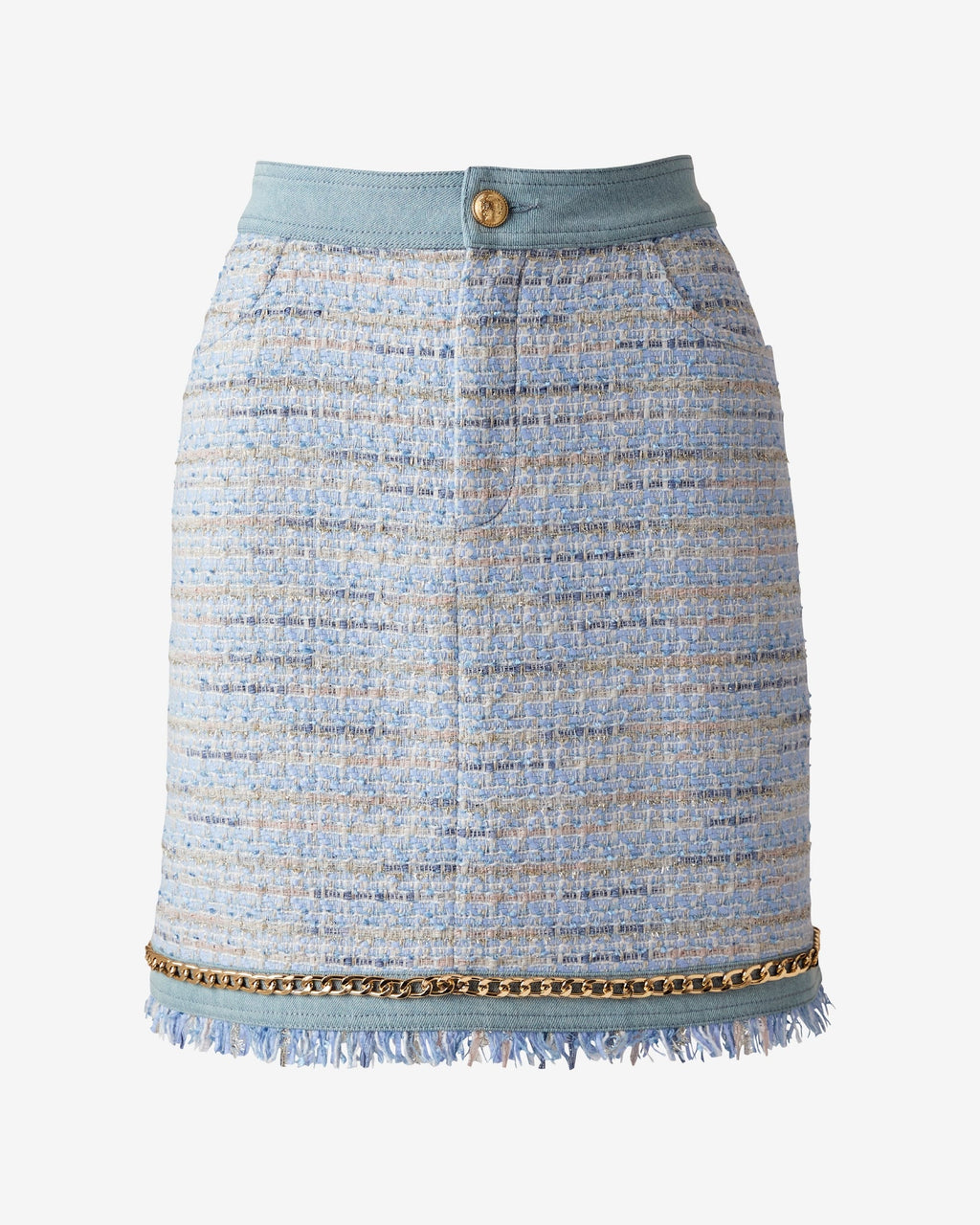 Denim Trim Tweed Skirt Blue Multi