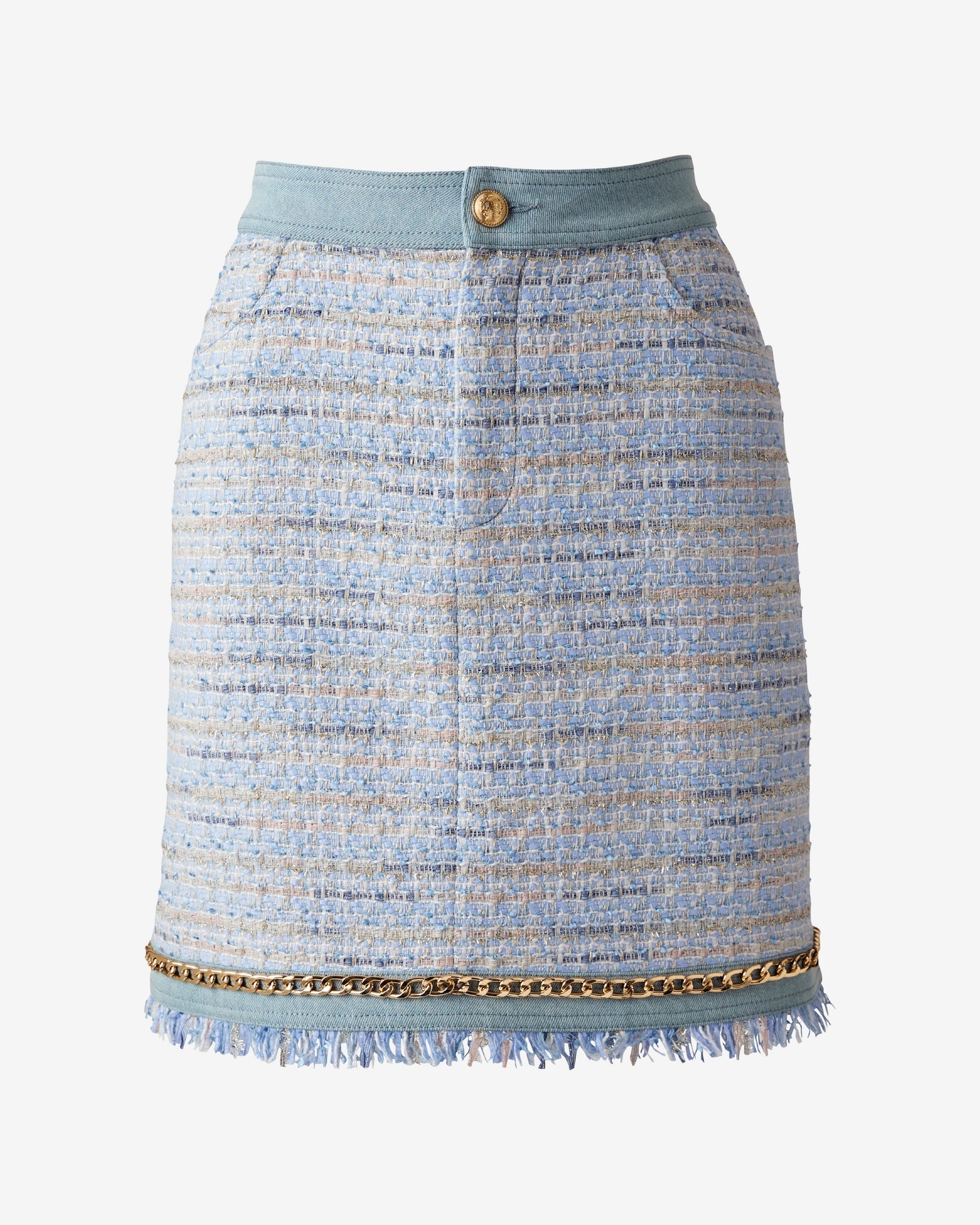 Denim Trim Tweed Skirt Blue Multi