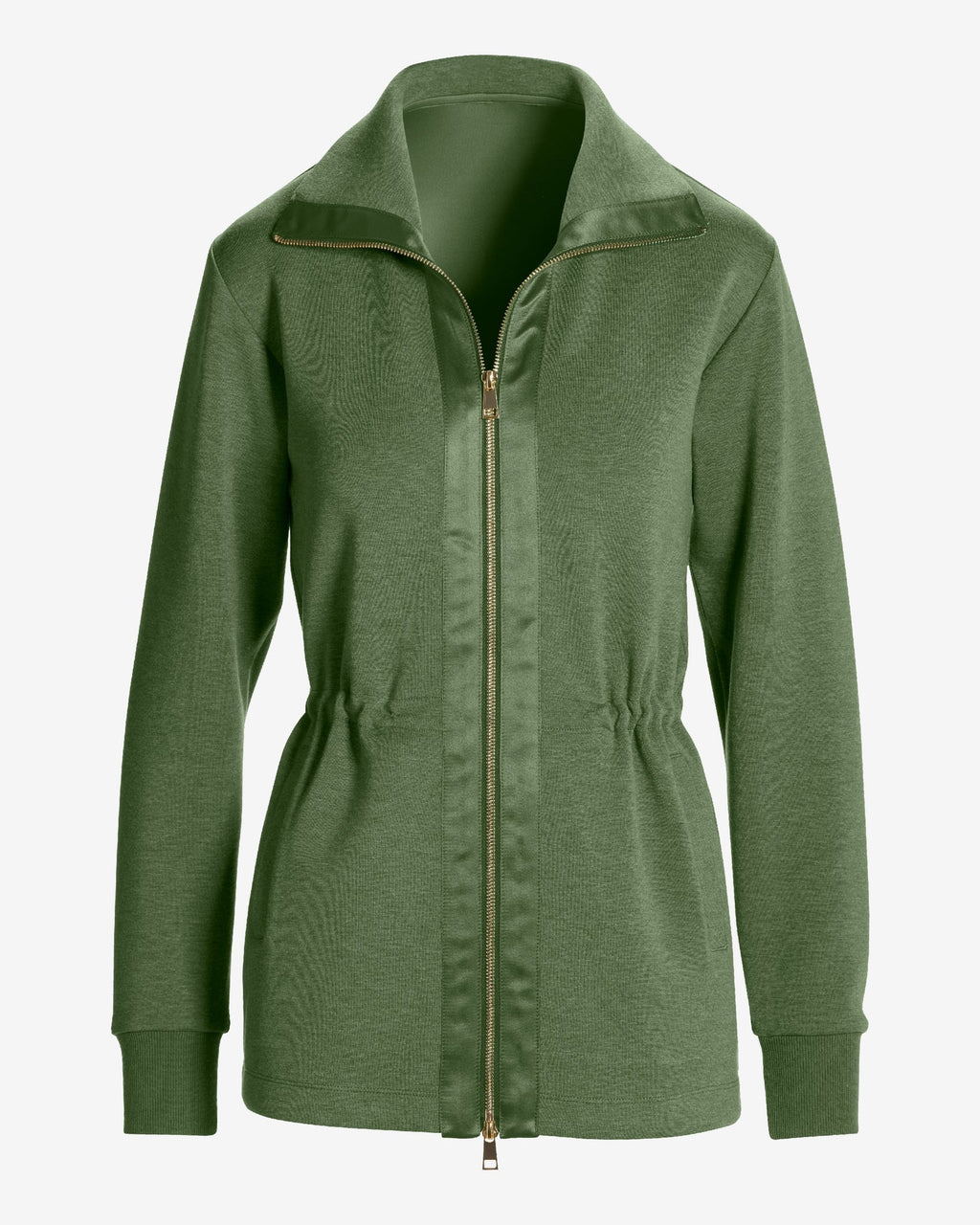 Luxe Lounge Zip Up Drawstring Sport Jacket Olive Night