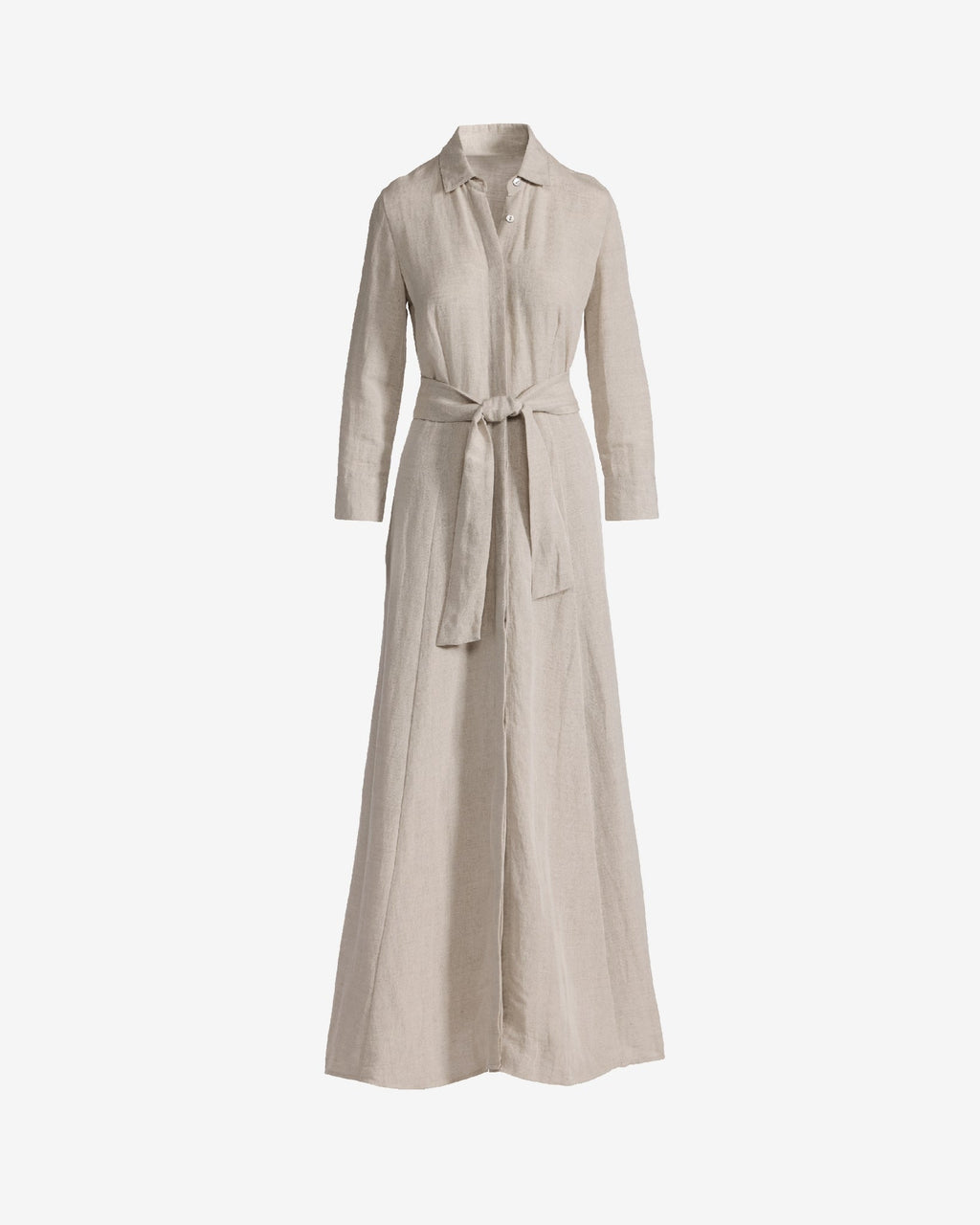Linen Three Quarter Sleeve Maxi Shirt Dress Flax