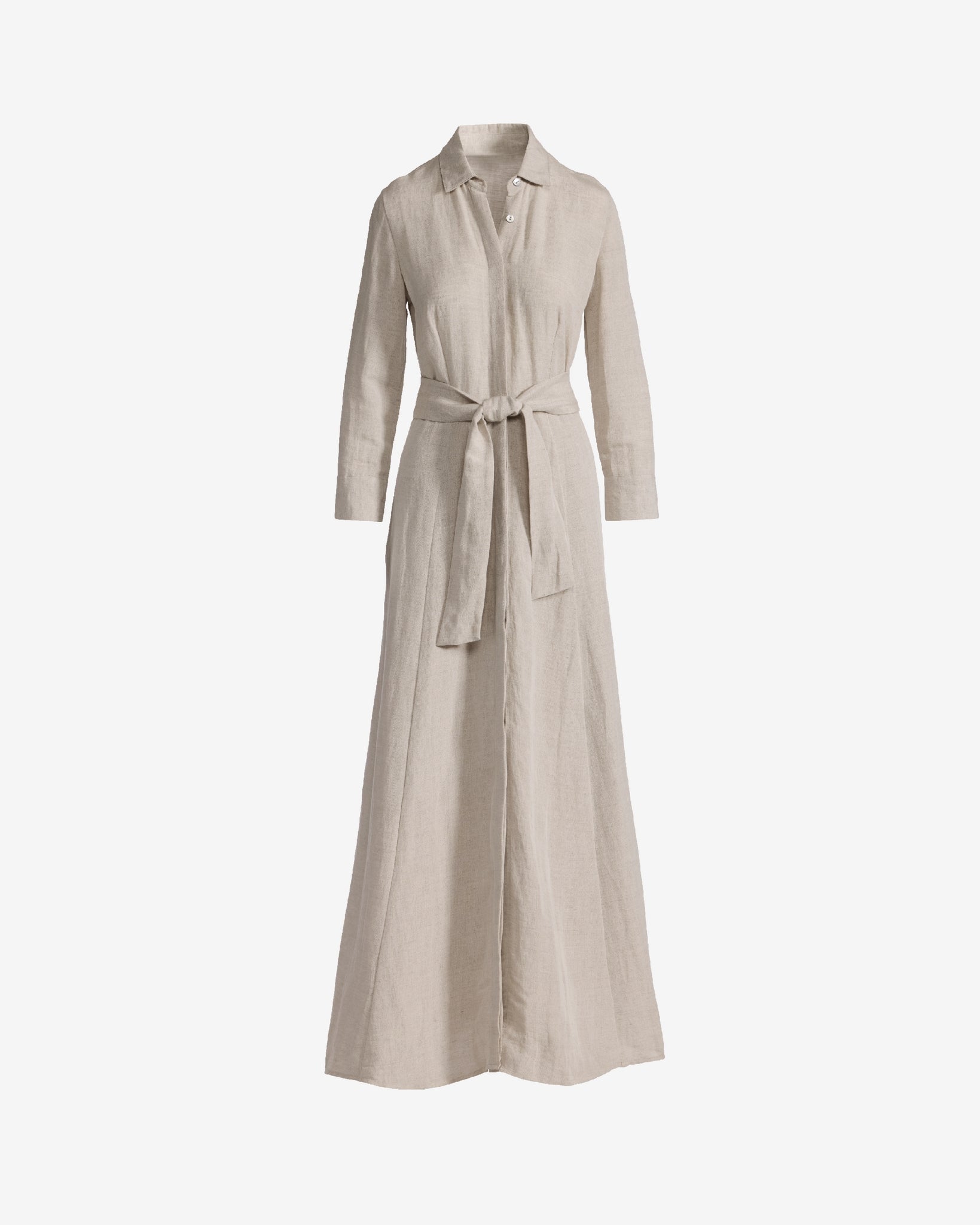 Linen Three Quarter Sleeve Maxi Shirt Dress Flax