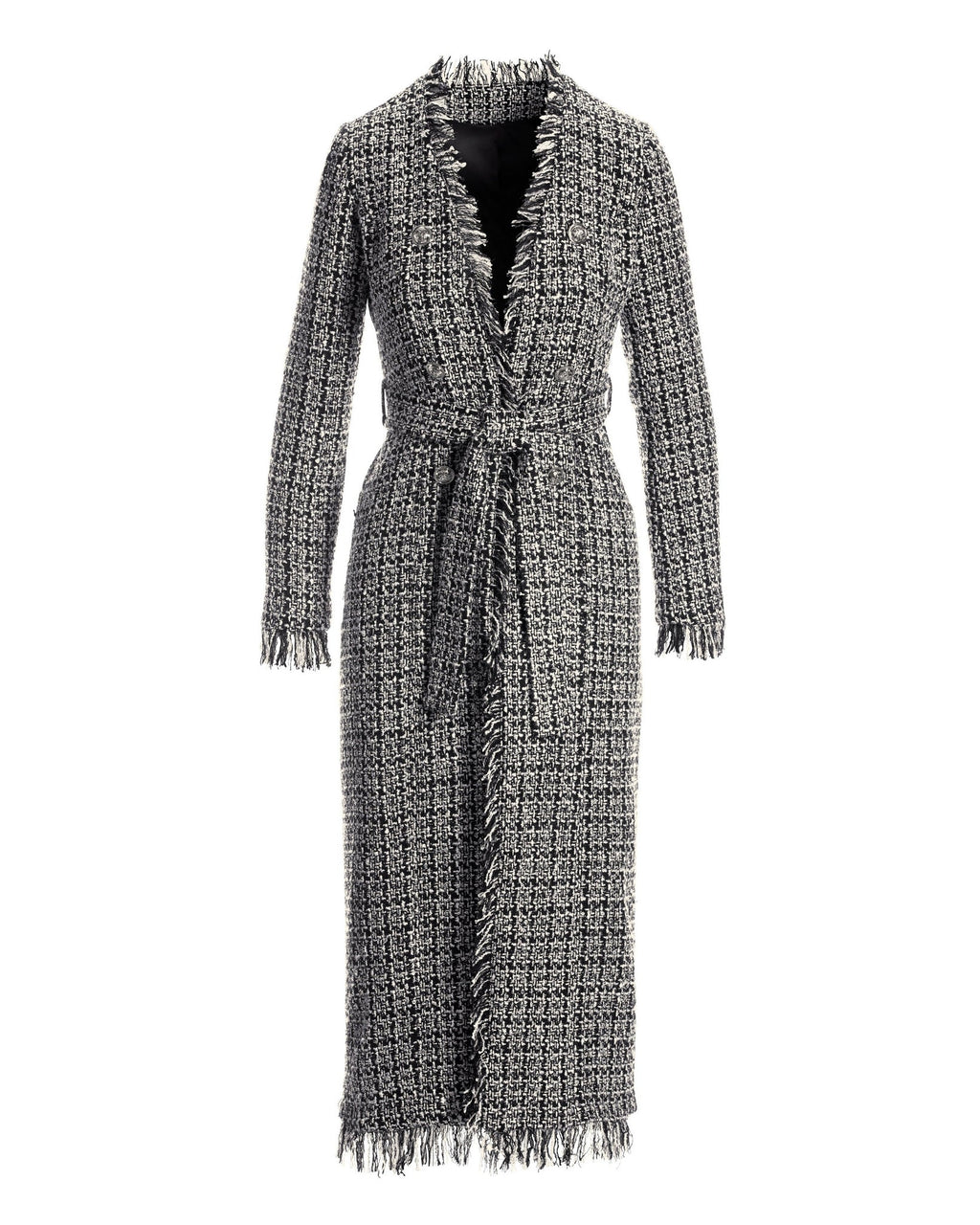 Metallic Tweed Tie Waist Duster Black Multi