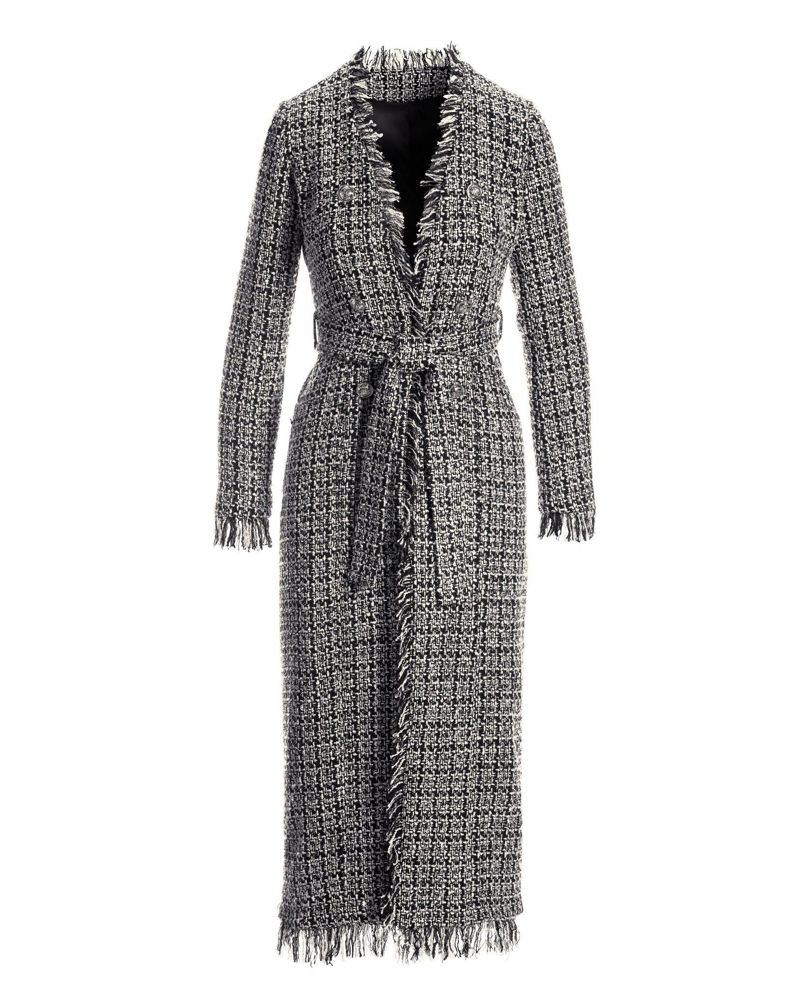 Metallic Tweed Tie Waist Duster Black Multi