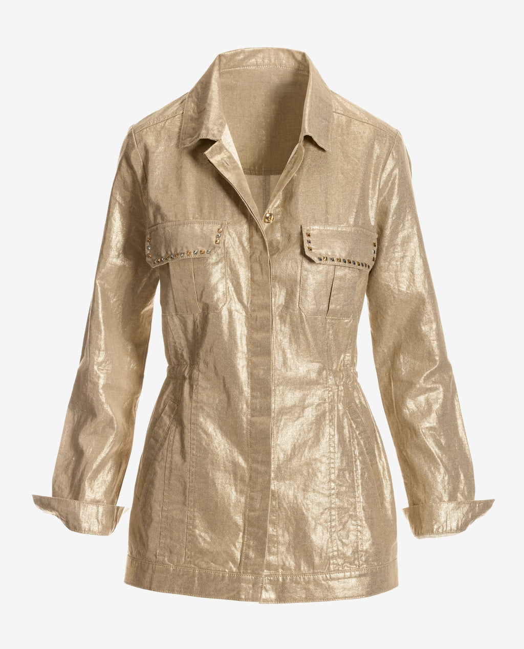 Metallic Brushed Linen Utility Jacket Gold