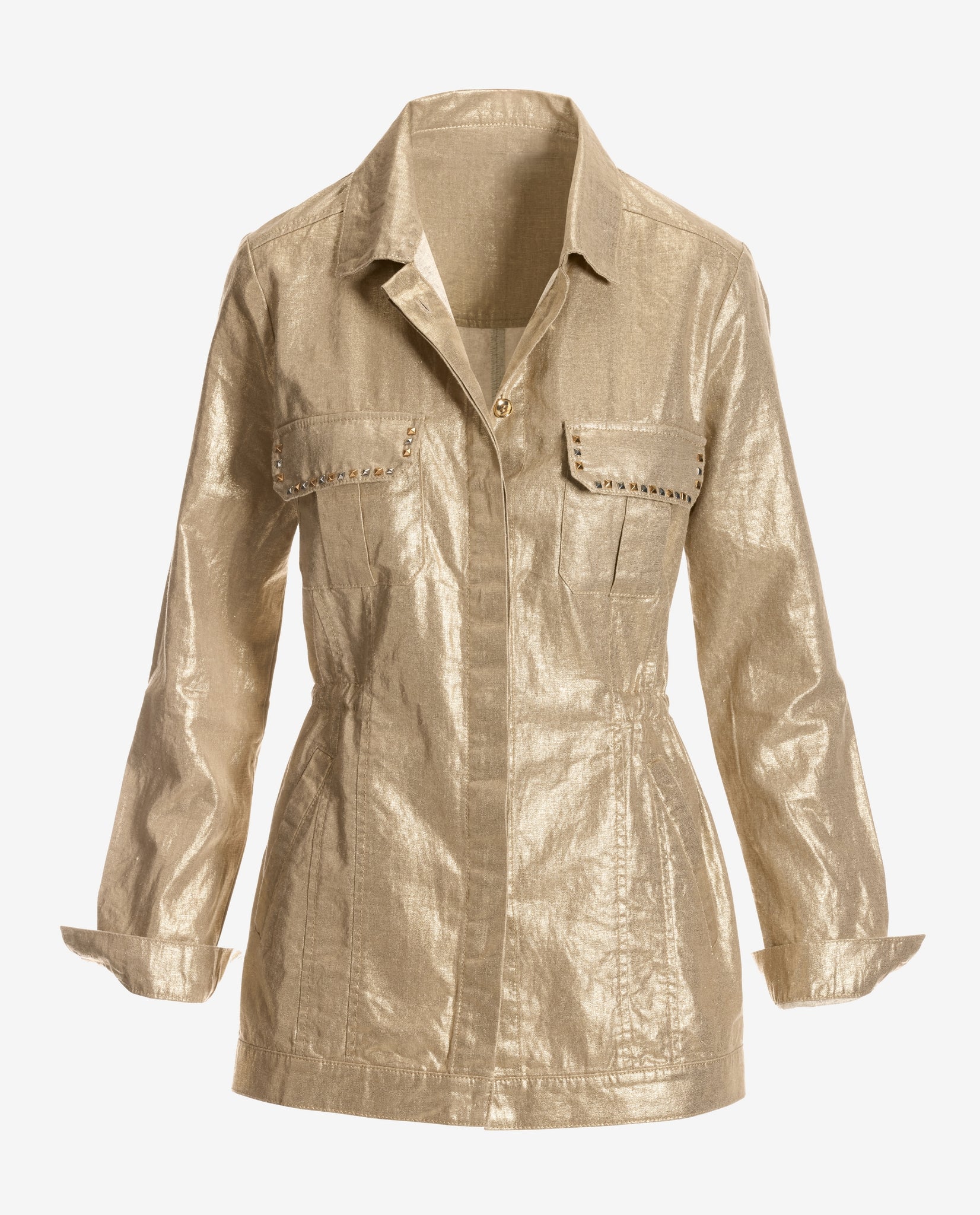 Metallic Brushed Linen Utility Jacket Gold