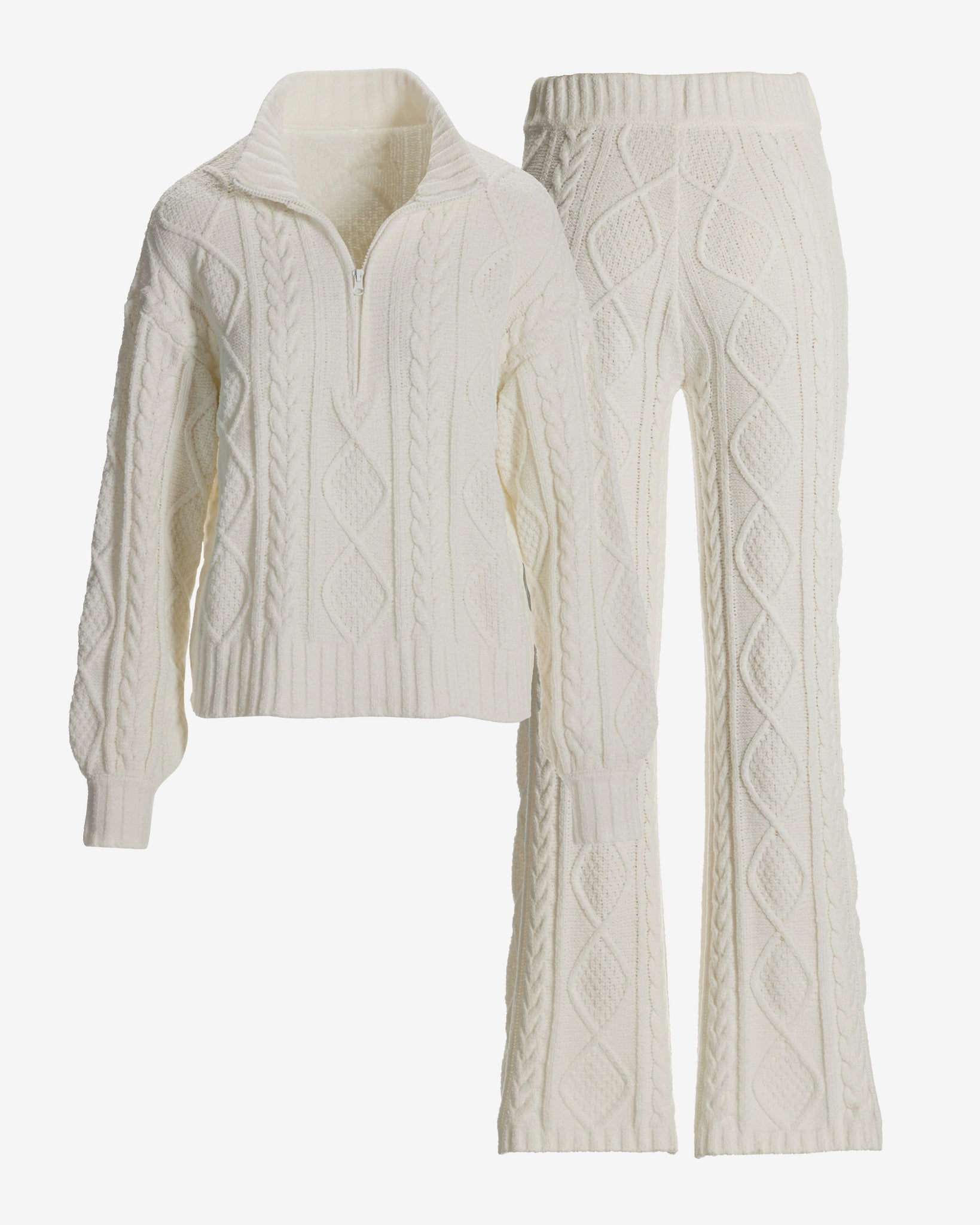 Half Zip Cable Lounge Set Off White