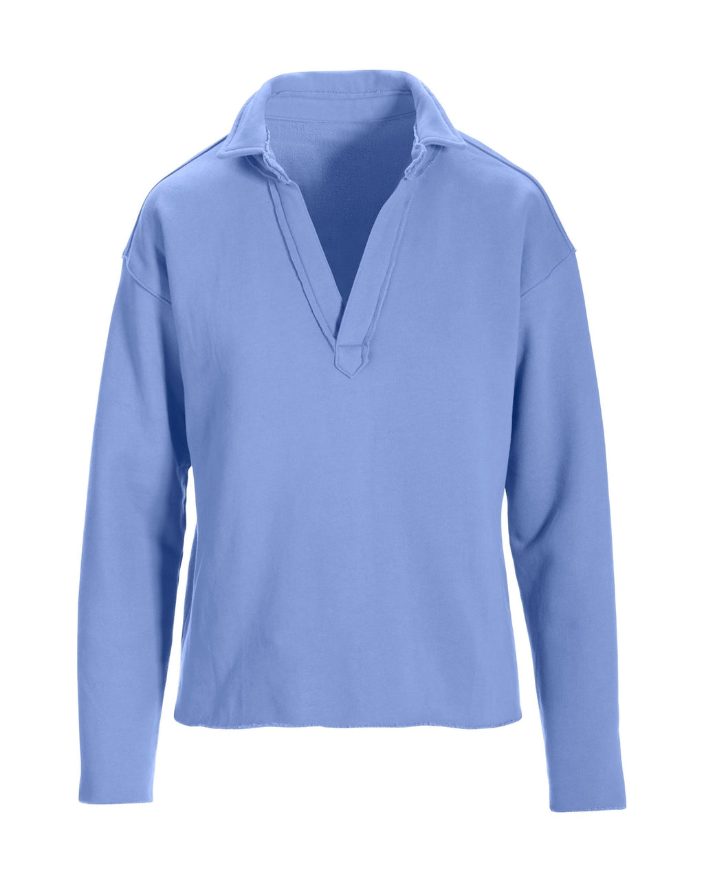 Cotton Comfort Collared V Neck Lounge Sweatshirt Hydrangea Blue