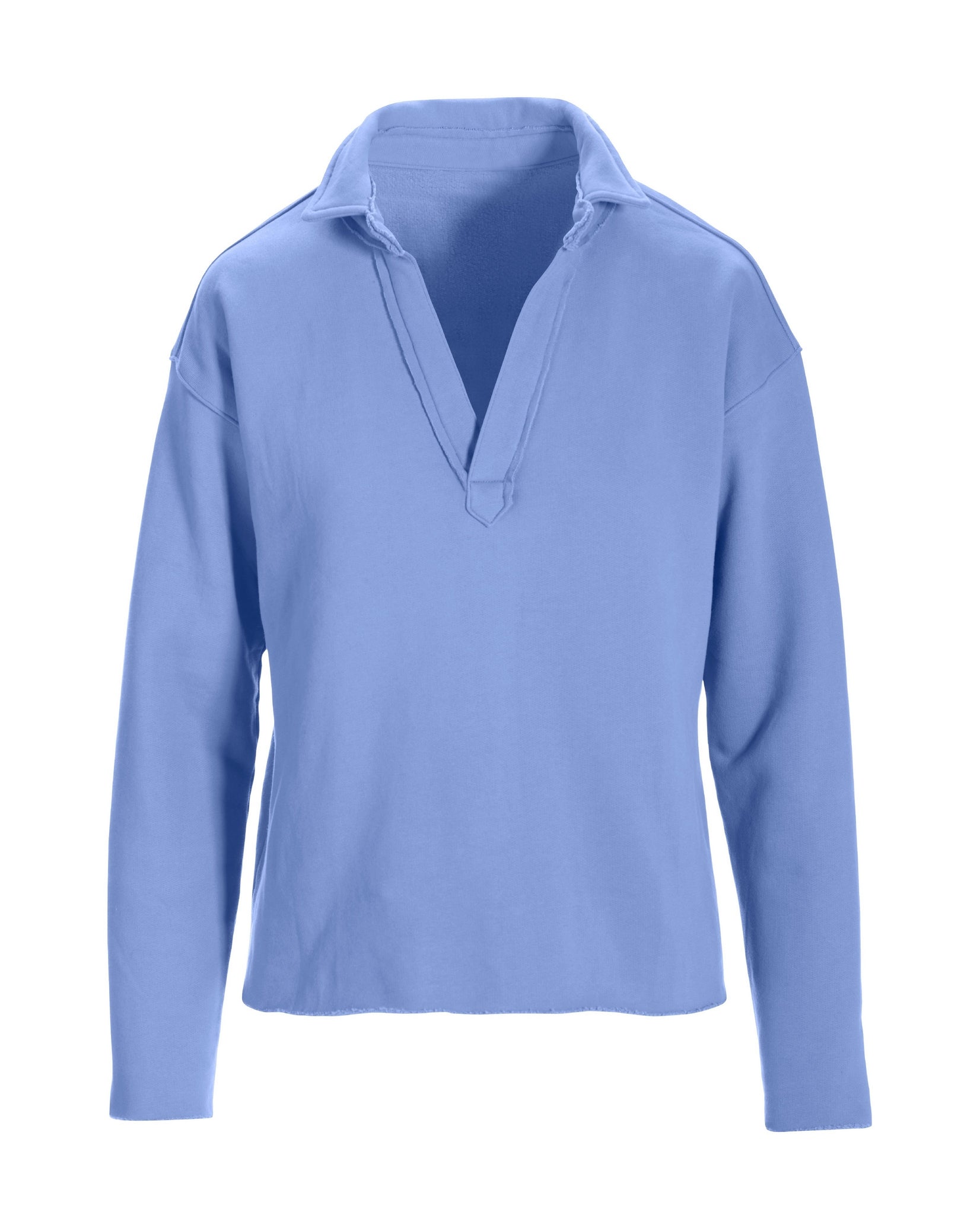 Cotton Comfort Collared V Neck Lounge Sweatshirt Hydrangea Blue