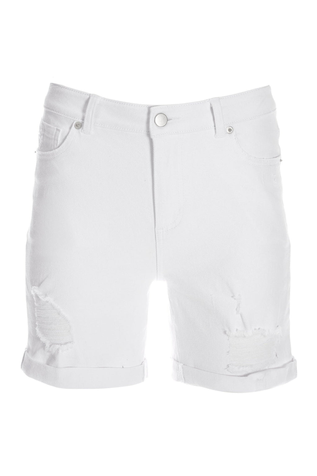 Distressed rolled Cuff denim Short White