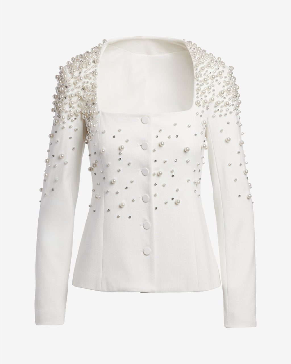 Pearl Embellished Ponte Jacket Off White