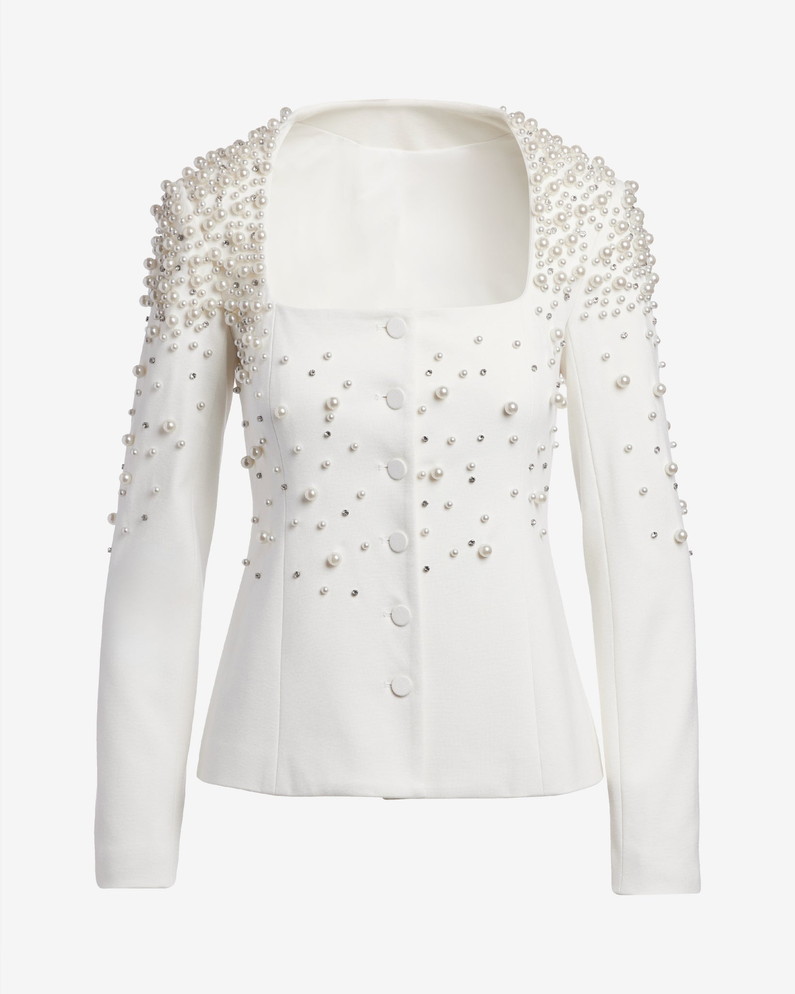 Pearl Embellished Ponte Jacket Off White
