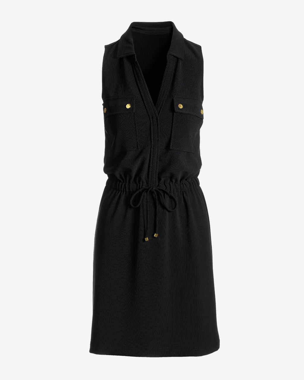 Beyond Travel Chic Drawstring Utility Dress Jet Black