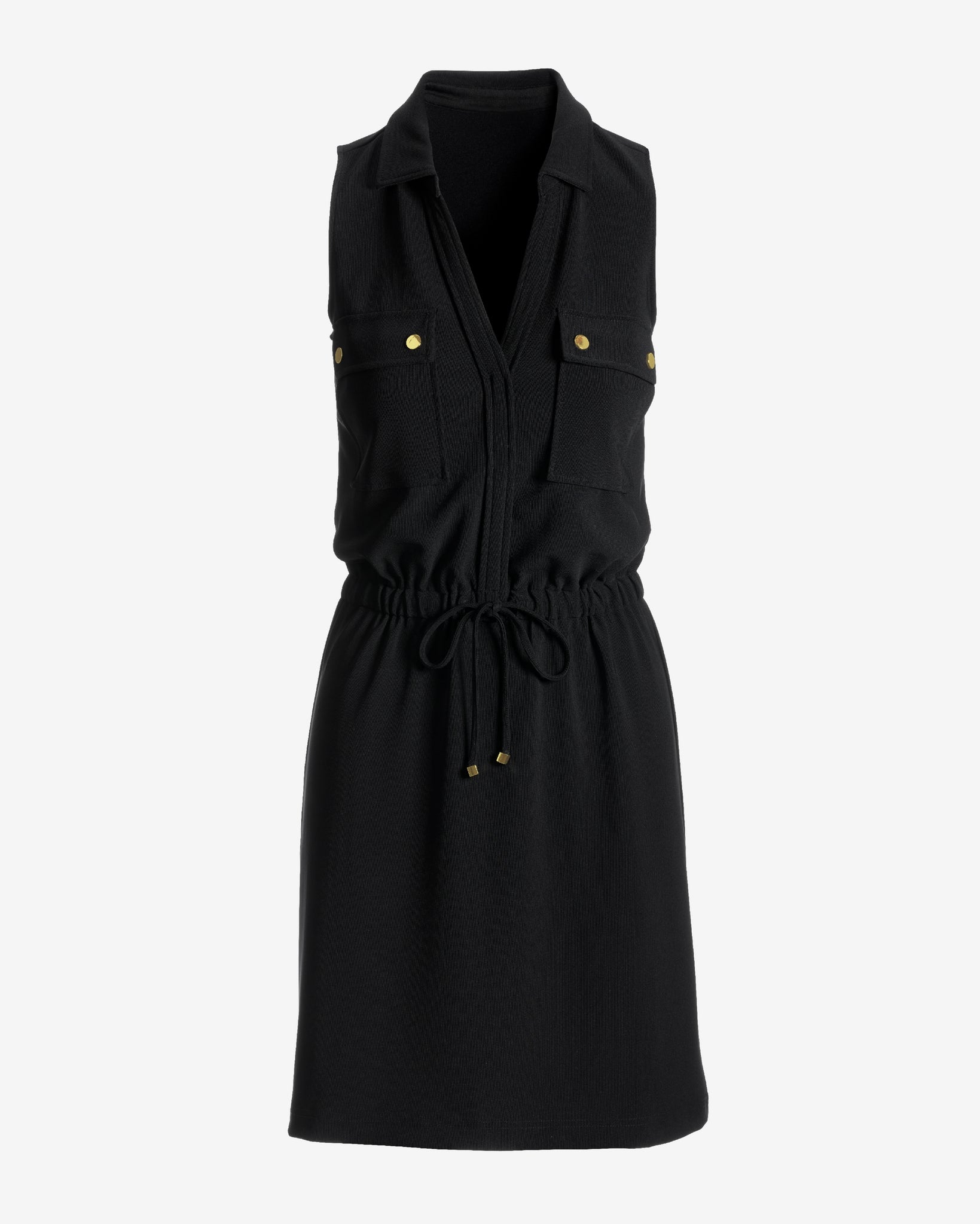 Beyond Travel Chic Drawstring Utility Dress Jet Black