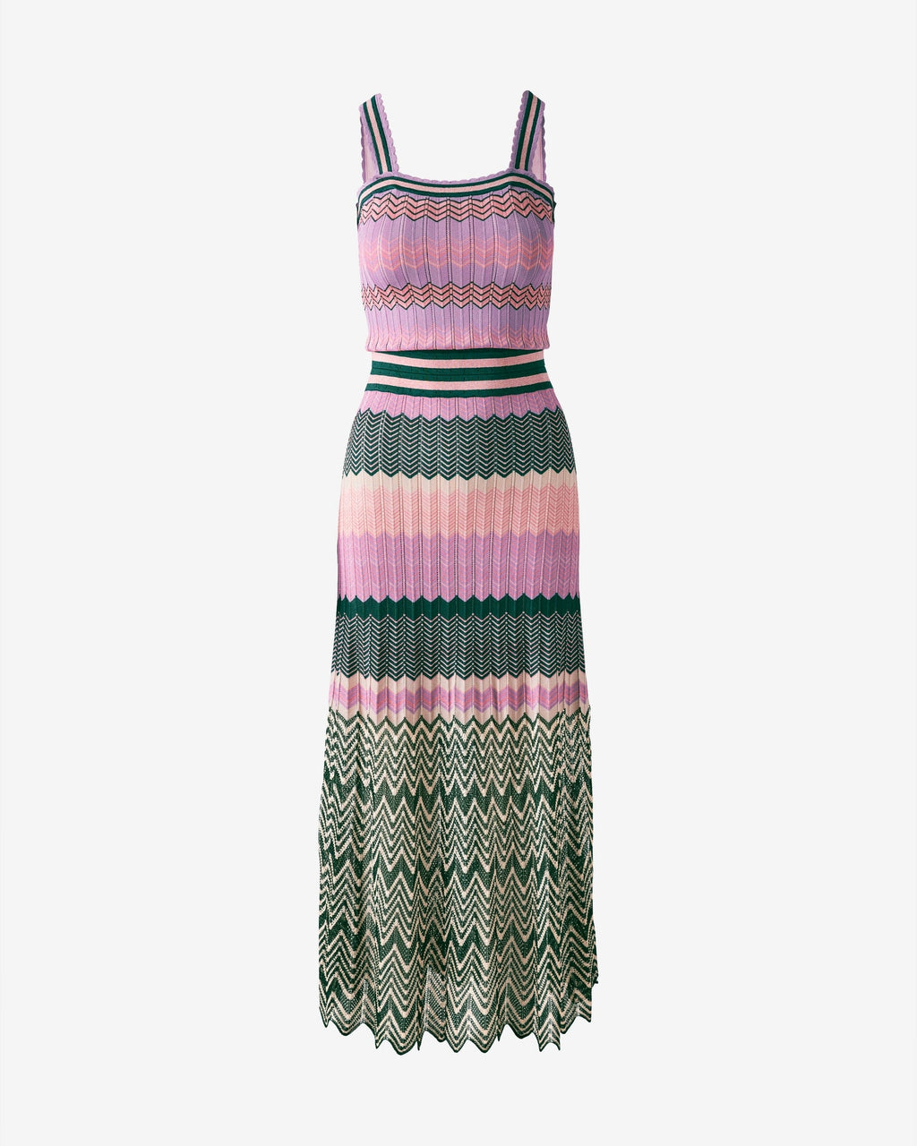 Contrast Chevron Knit Midi Dress Green Multi