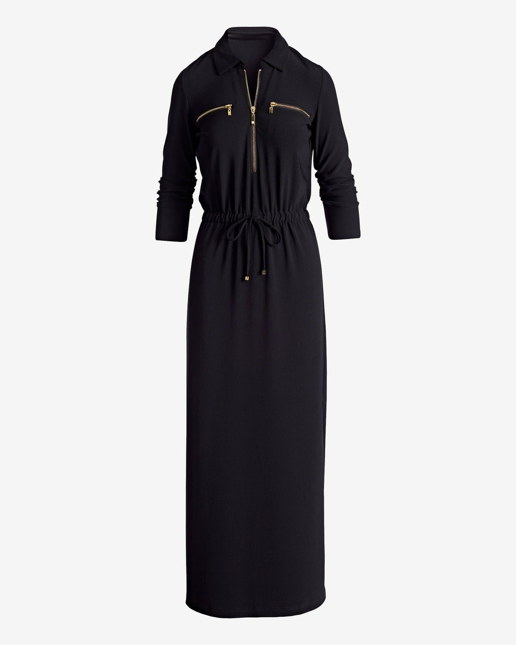 Beyond Travel Ruched Sleeve Maxi Dress Jet Black