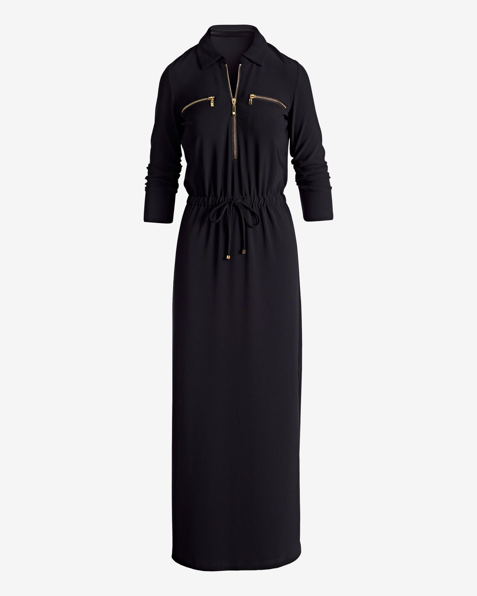 Beyond Travel Ruched Sleeve Maxi Dress Jet Black