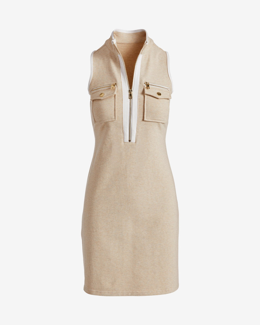 Sleeveless Chic Zip Dress Heather Oatmeal