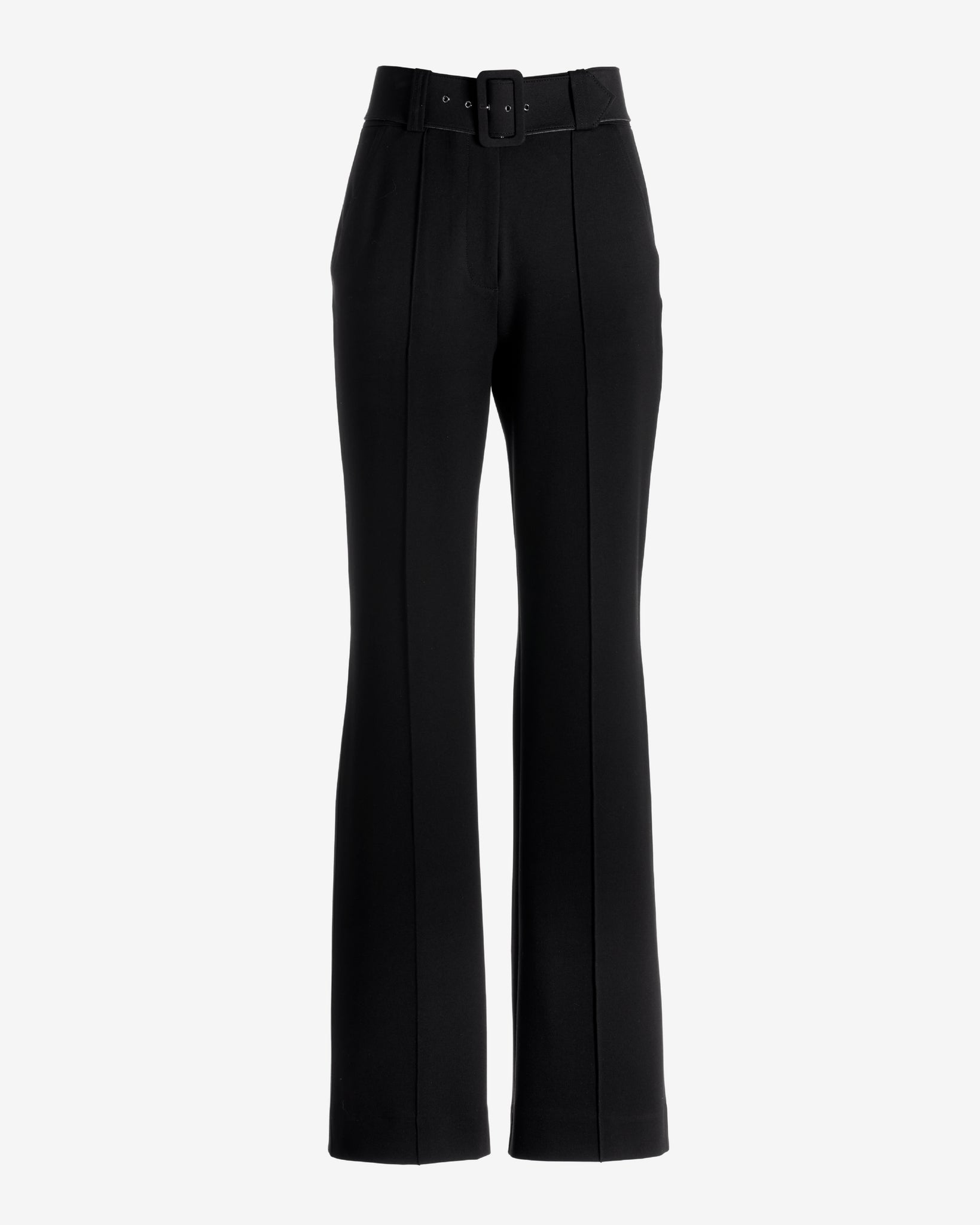 Malibu Belted Ponte High Waist Wide Leg Trouser Pant Black