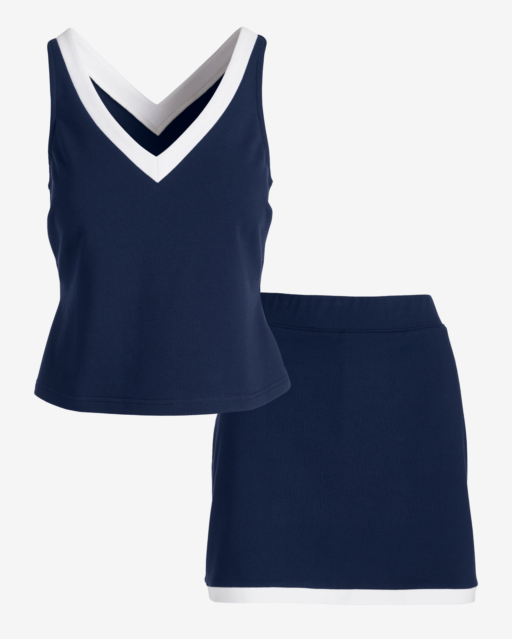 French Terry Color-Block Skort Set Navy/White