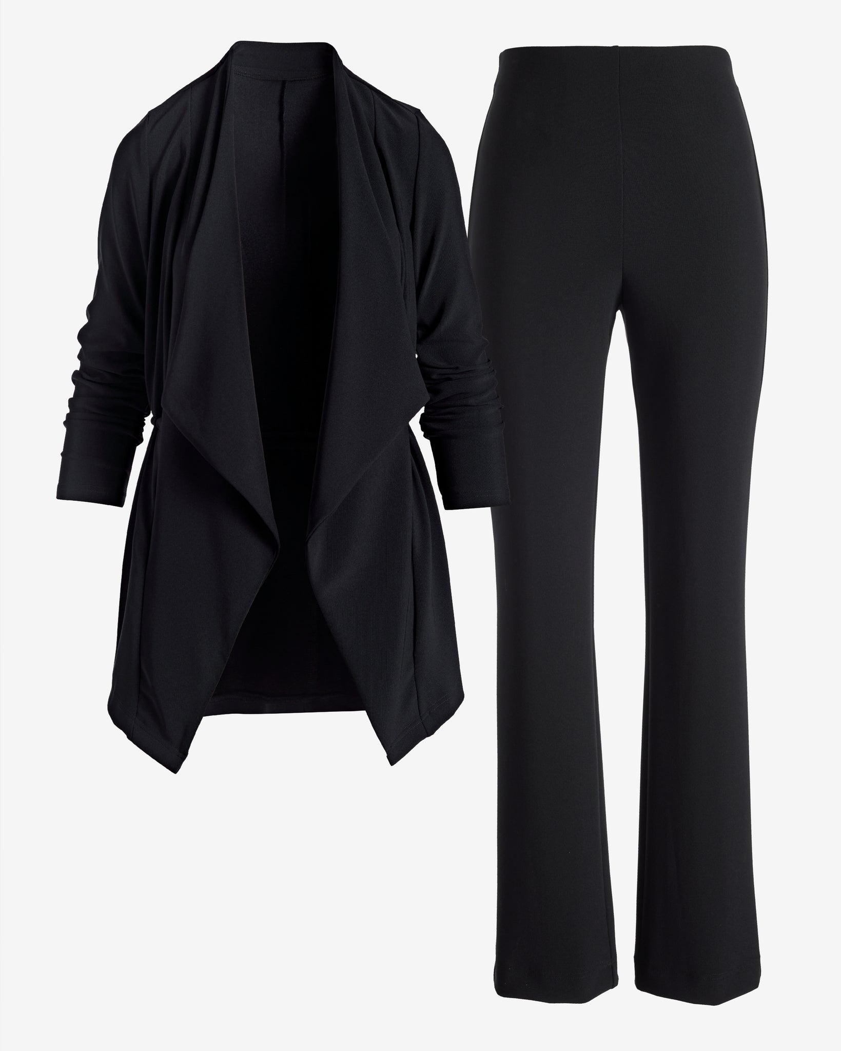 Beyond Travel Ruched Sleeve Coordinate Set Jet Black