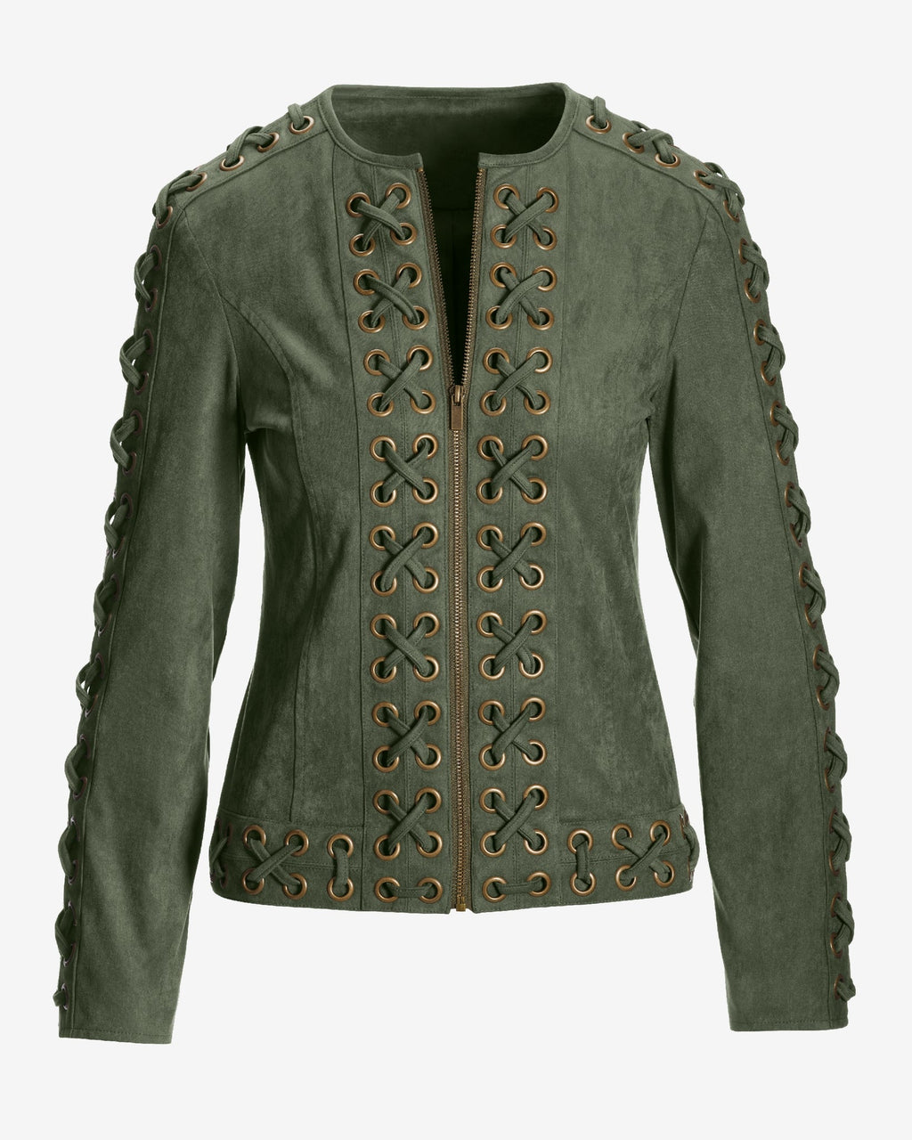 Faux Suede Grommet Lace-Up Jacket Olive