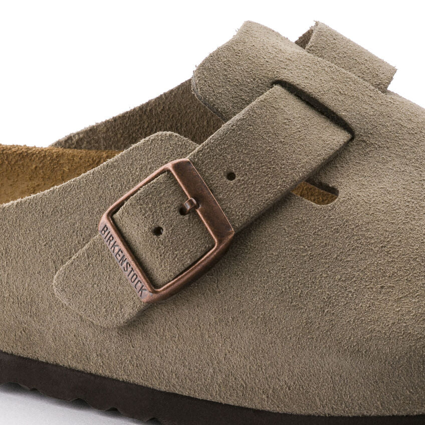 Birkenstock Boston Soft Footbed Suede Leather in Taupe
