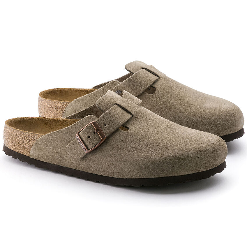Birkenstock Boston Soft Footbed Suede Leather in Taupe