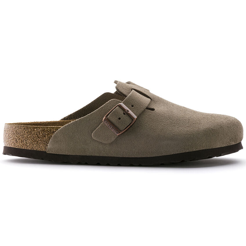 Birkenstock Boston Soft Footbed Suede Leather in Taupe