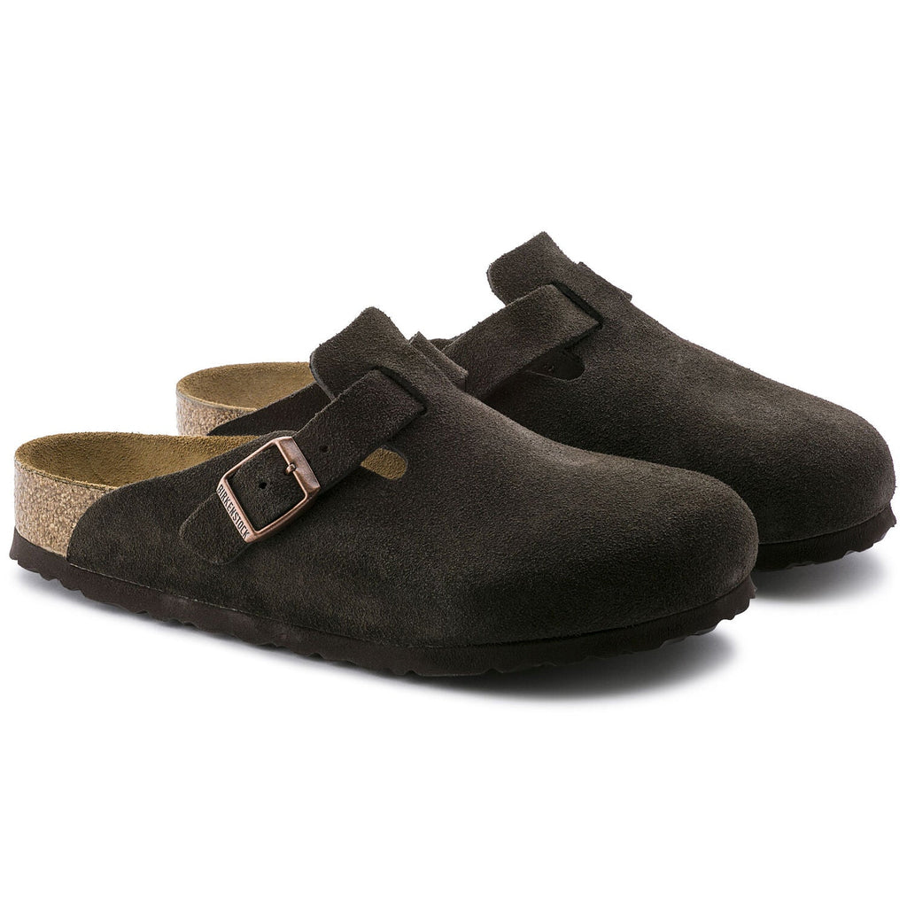 Birkenstock Boston Suede Leather Soft Footbed Clog in Mocha